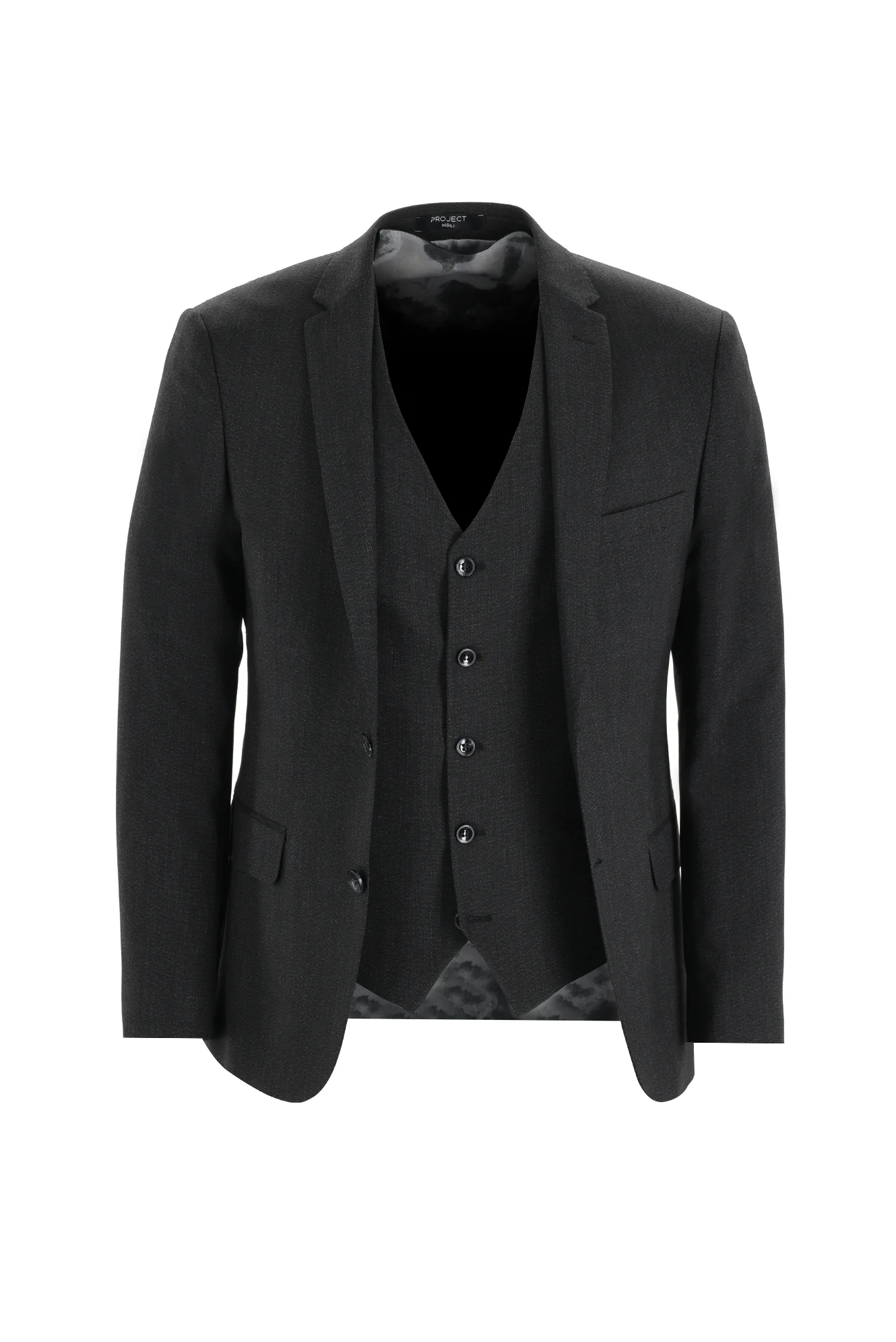 Siyah 7 Drop Super Slim Fit Eksra Dar Kesim Yelekli Takım Elbise - Image 2