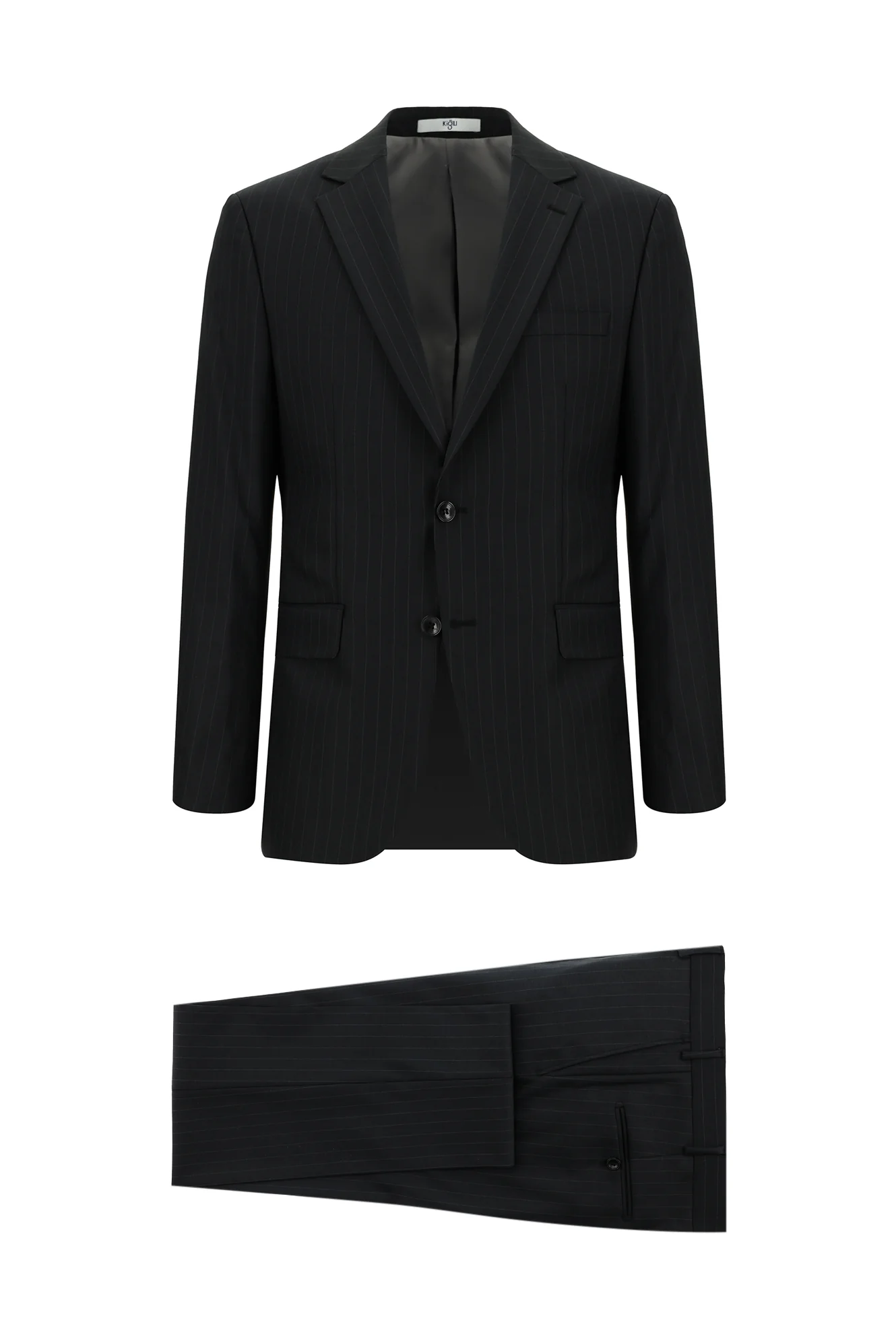 Siyah 7 Drop Super Slim Fit Eksra Dar Kesim Yünlü Çizgili Takım Elbise