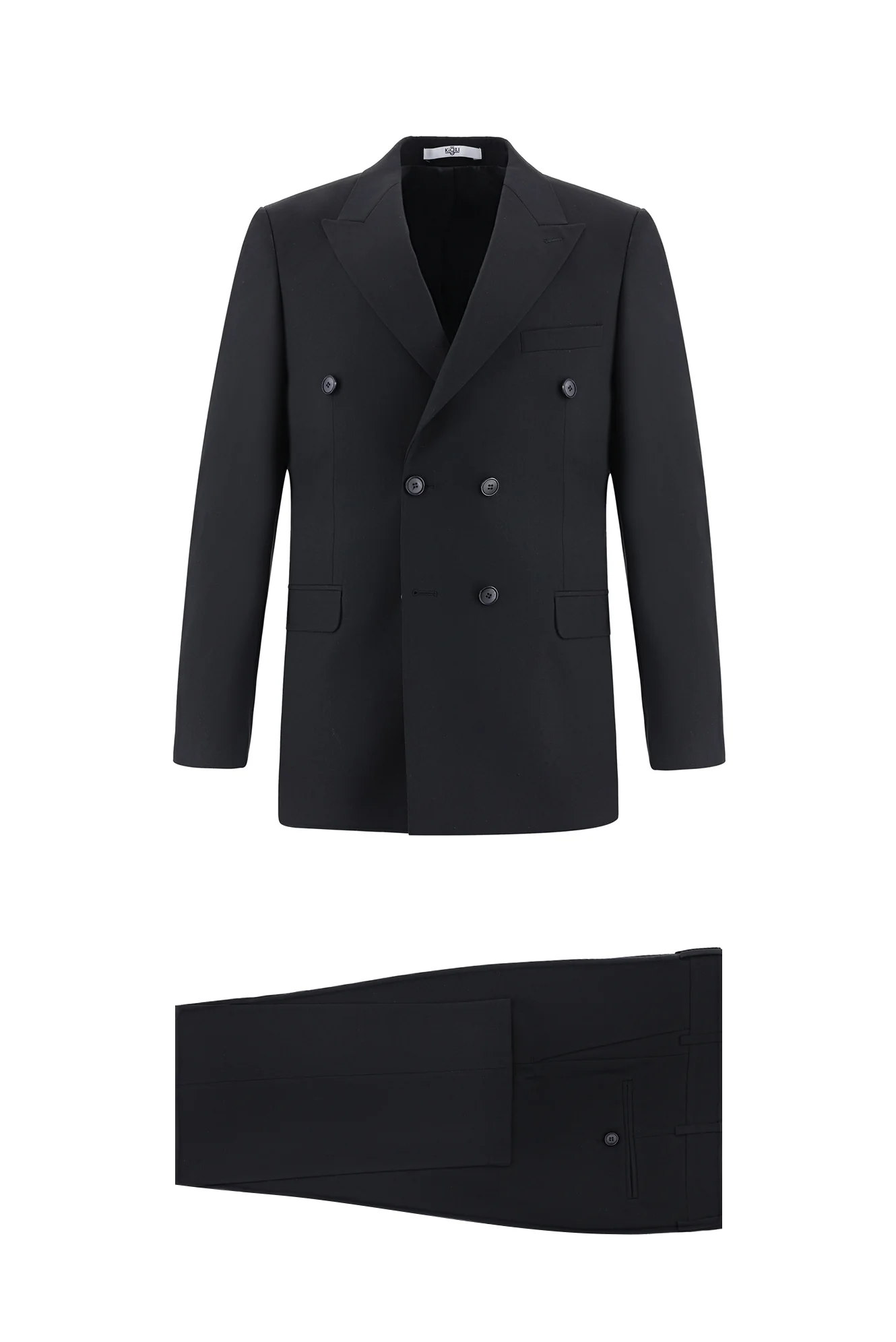 Siyah 7 Drop Super Slim Fit Eksra Dar Kesim Yünlü Kruvaze Takım Elbise