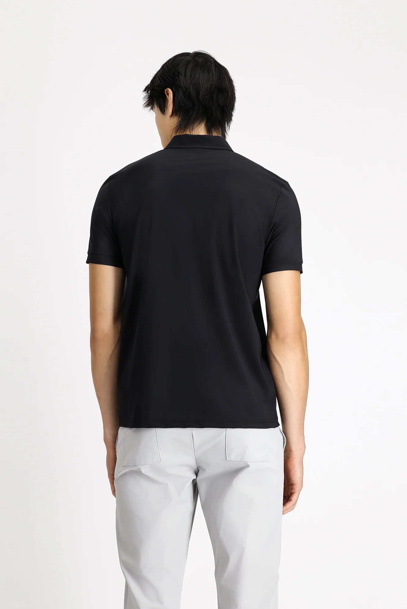 Siyah Techno-Line Polo Yaka Slim Fit Dar Kesim Fermuarlı Likralı Tişört - Image 4