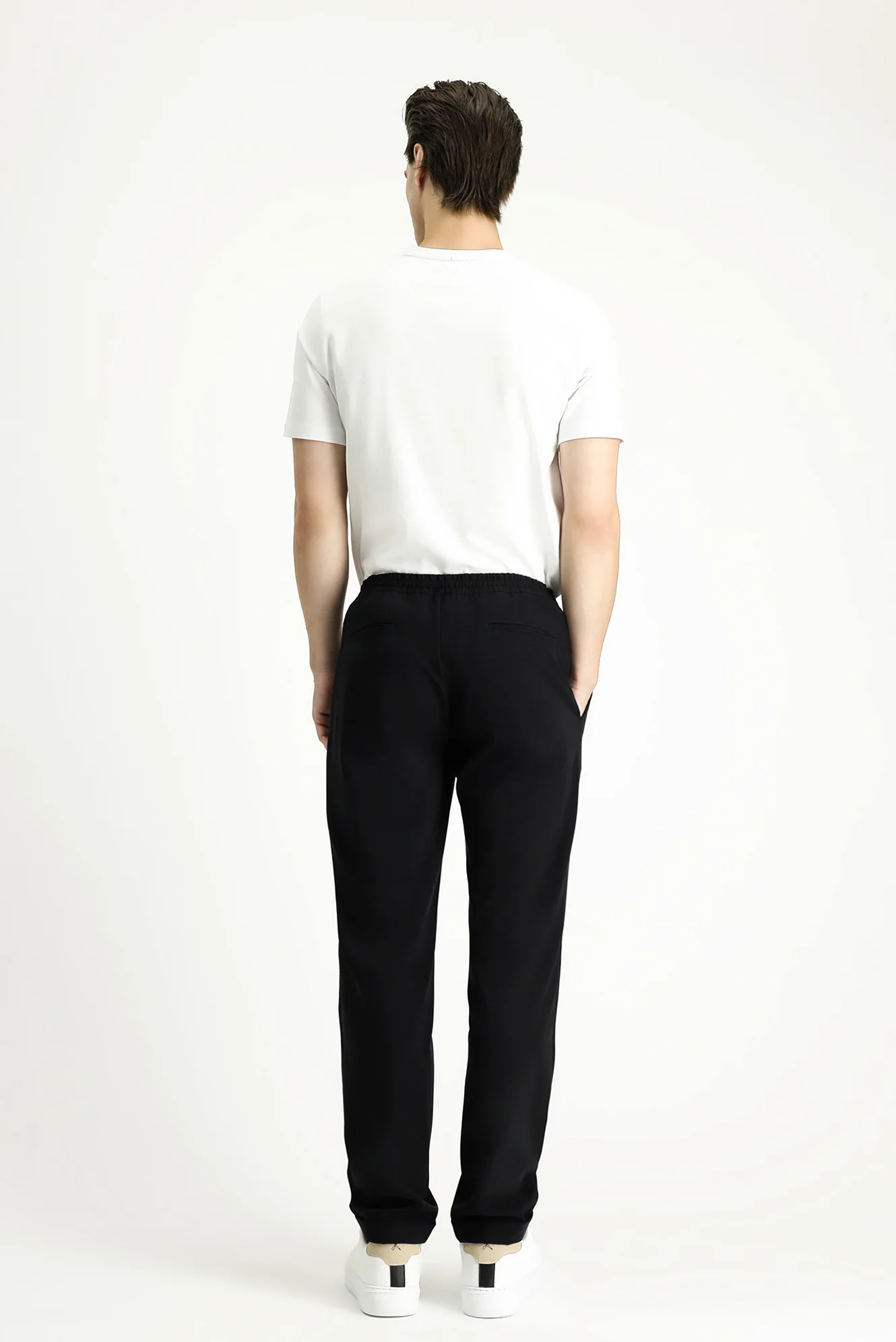 Siyah Techno-Line 7 Drop Slim Fit Dar Kesim Beli Lastikli İpli Likralı Klasik Kumaş Pantolon - Image 4