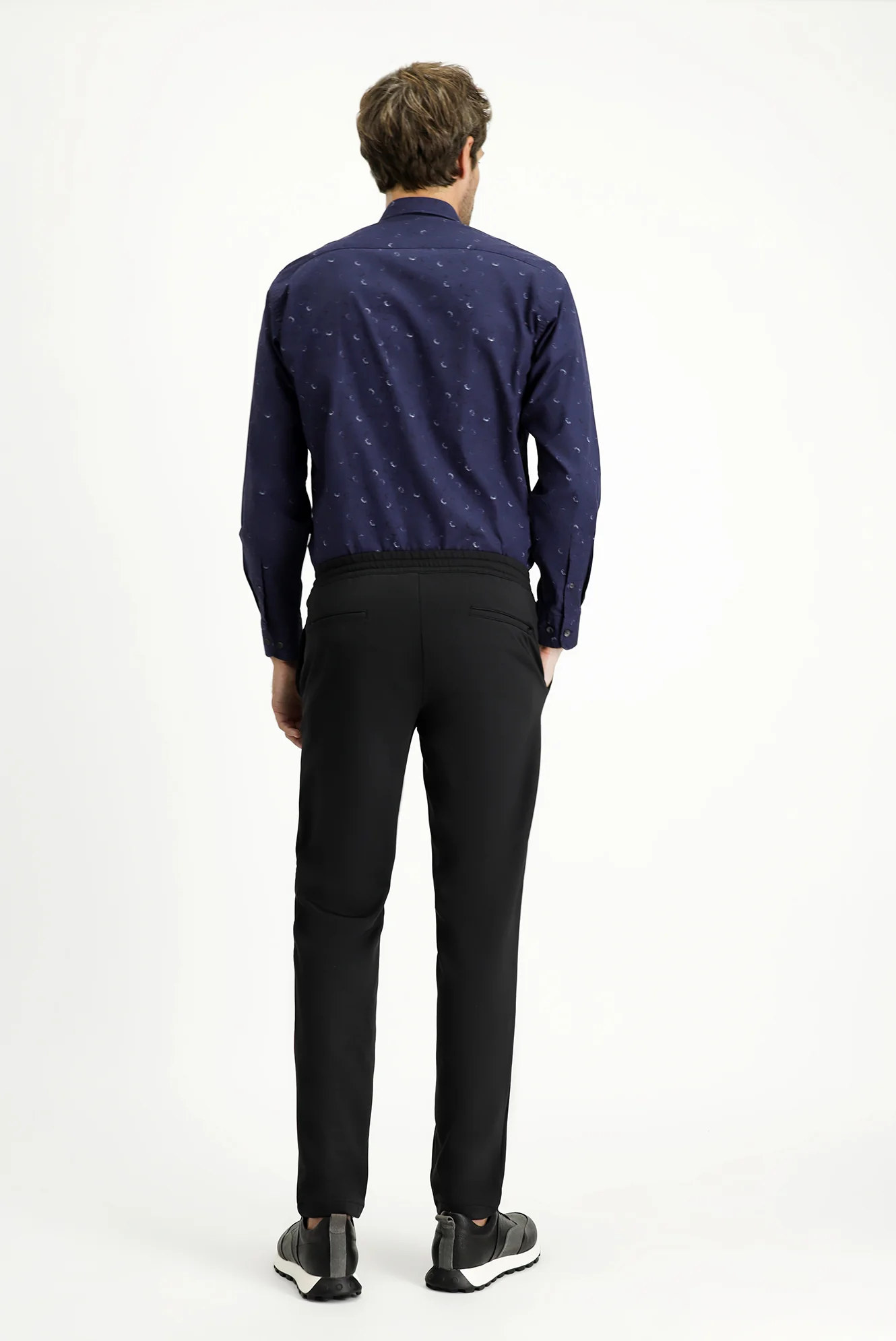 Siyah Techno-Line 7 Drop Slim Fit Dar Kesim Likralı Beli Lastikli İpli Klasik Kumaş Pantolon - Image 4