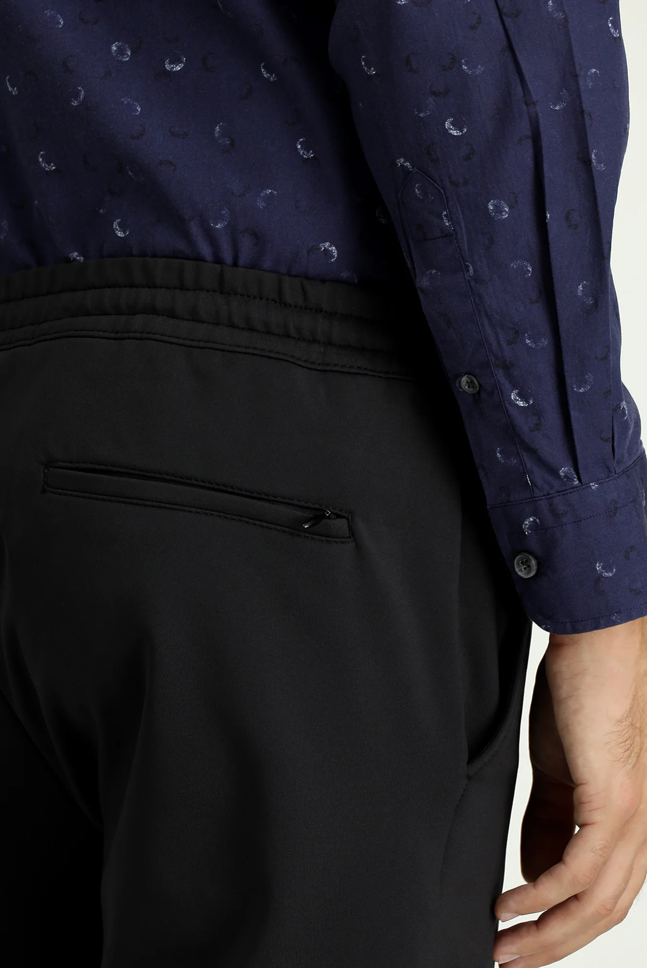 Siyah Techno-Line 7 Drop Slim Fit Dar Kesim Likralı Beli Lastikli İpli Klasik Kumaş Pantolon - Image 5