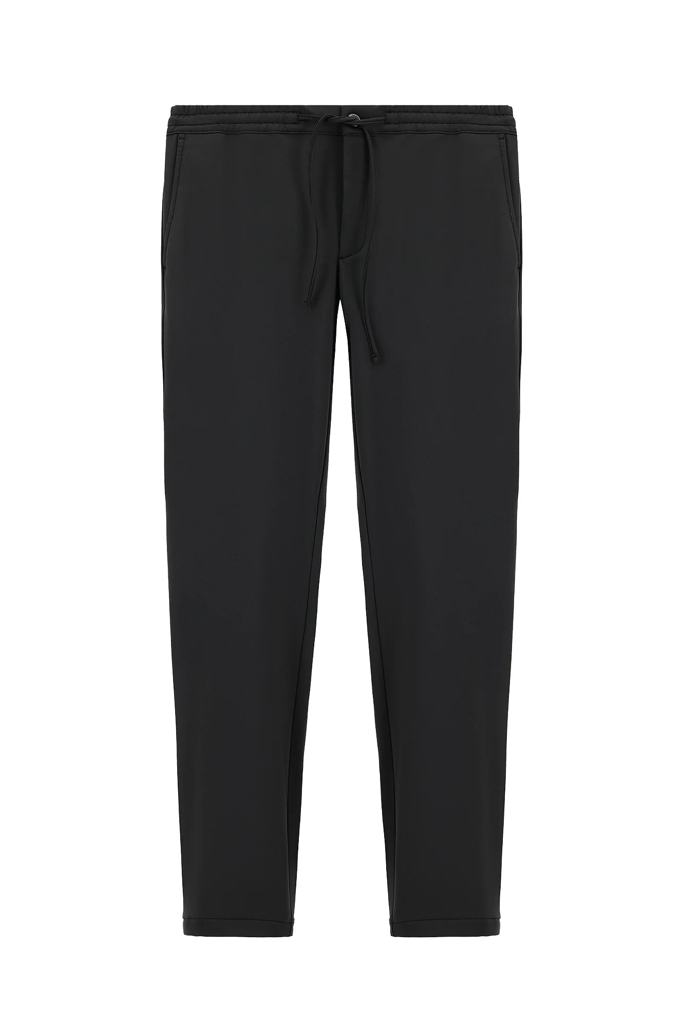 Siyah Techno-Line 7 Drop Slim Fit Dar Kesim Likralı Beli Lastikli İpli Klasik Kumaş Pantolon - Image 6