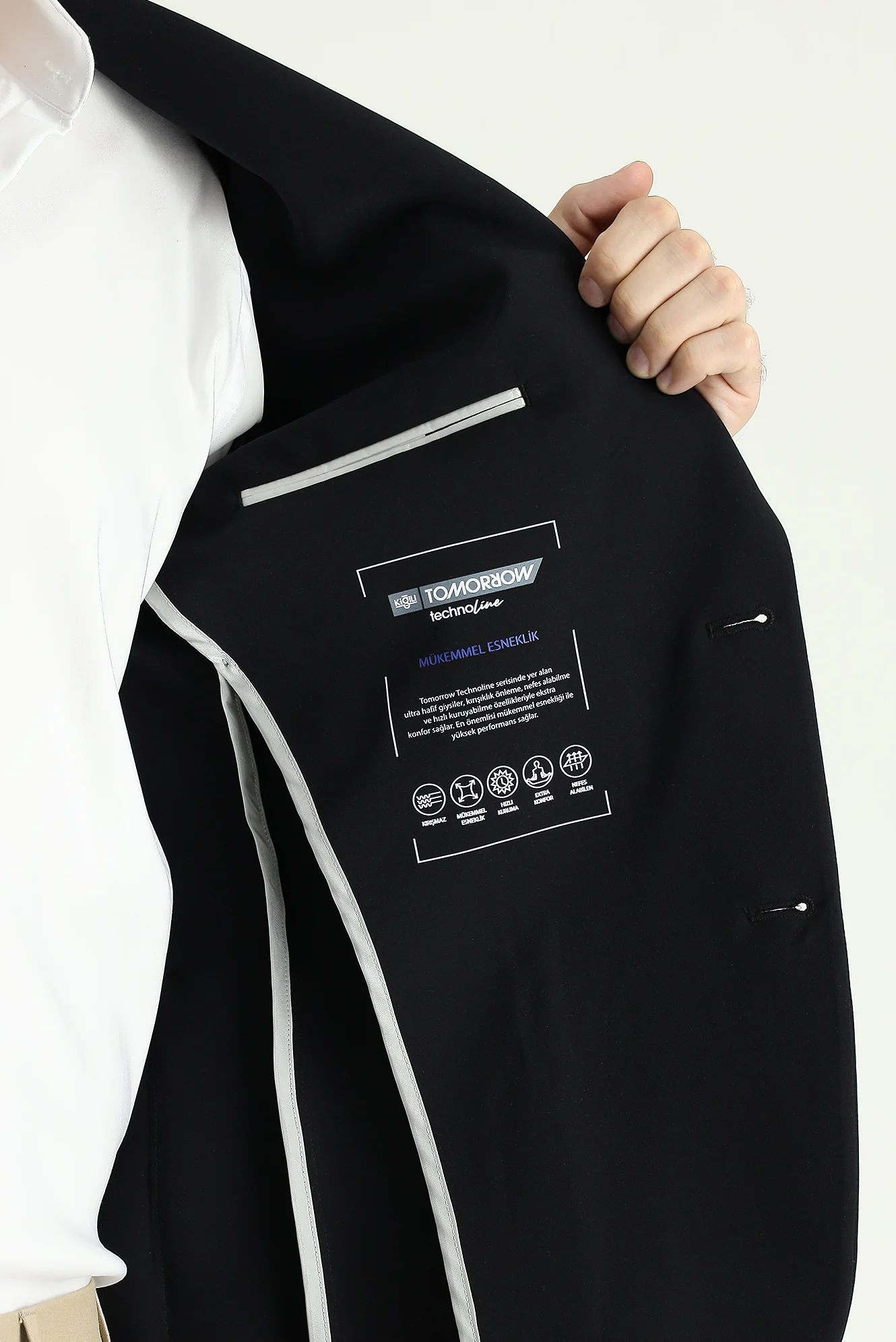 Siyah Techno-Line 7 Drop Slim Fit Dar Kesim Likralı Ceket - Image 7