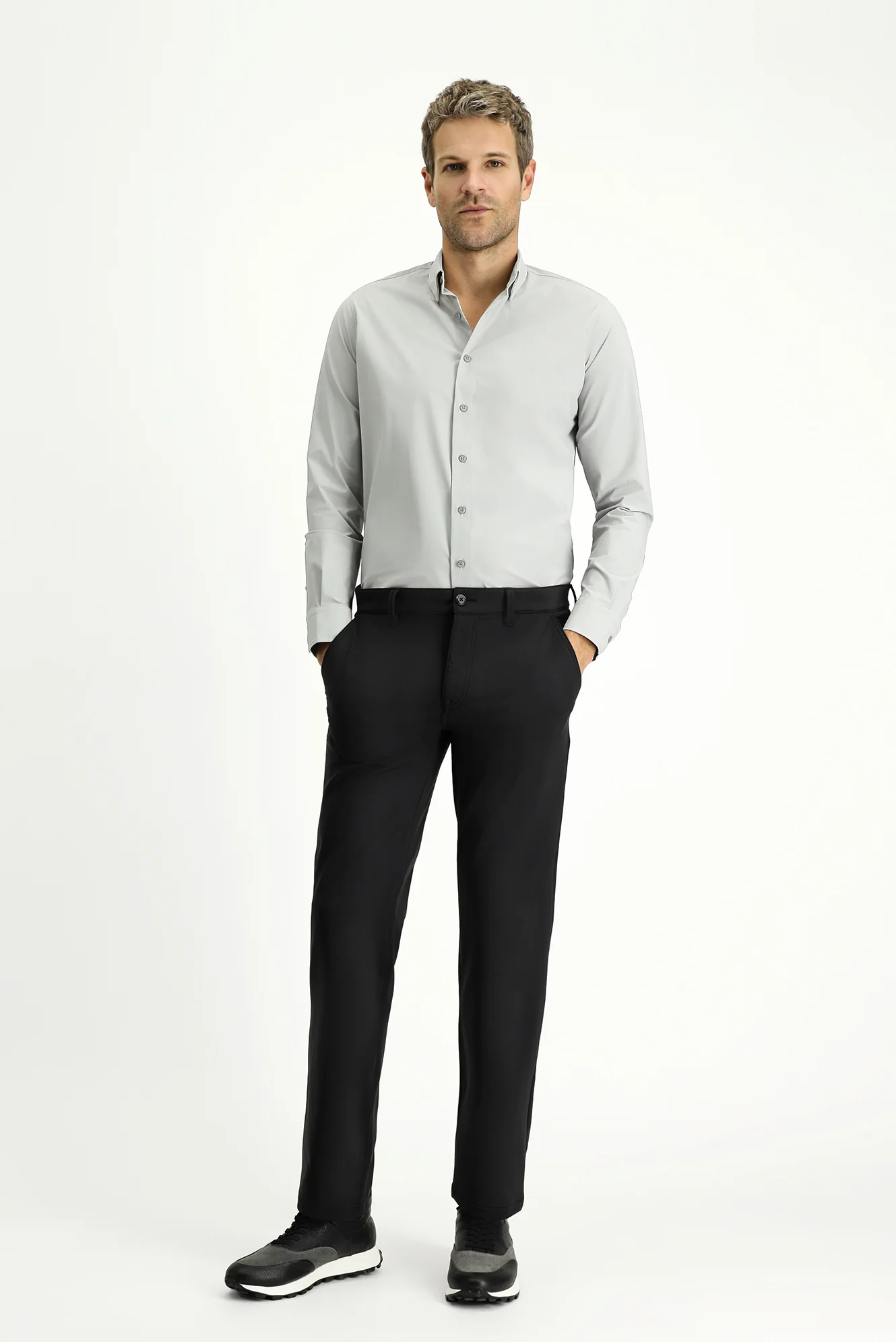Siyah Techno-Line 7 Drop Slim Fit Dar Kesim Likralı Klasik Kumaş Pantolon - Image 2