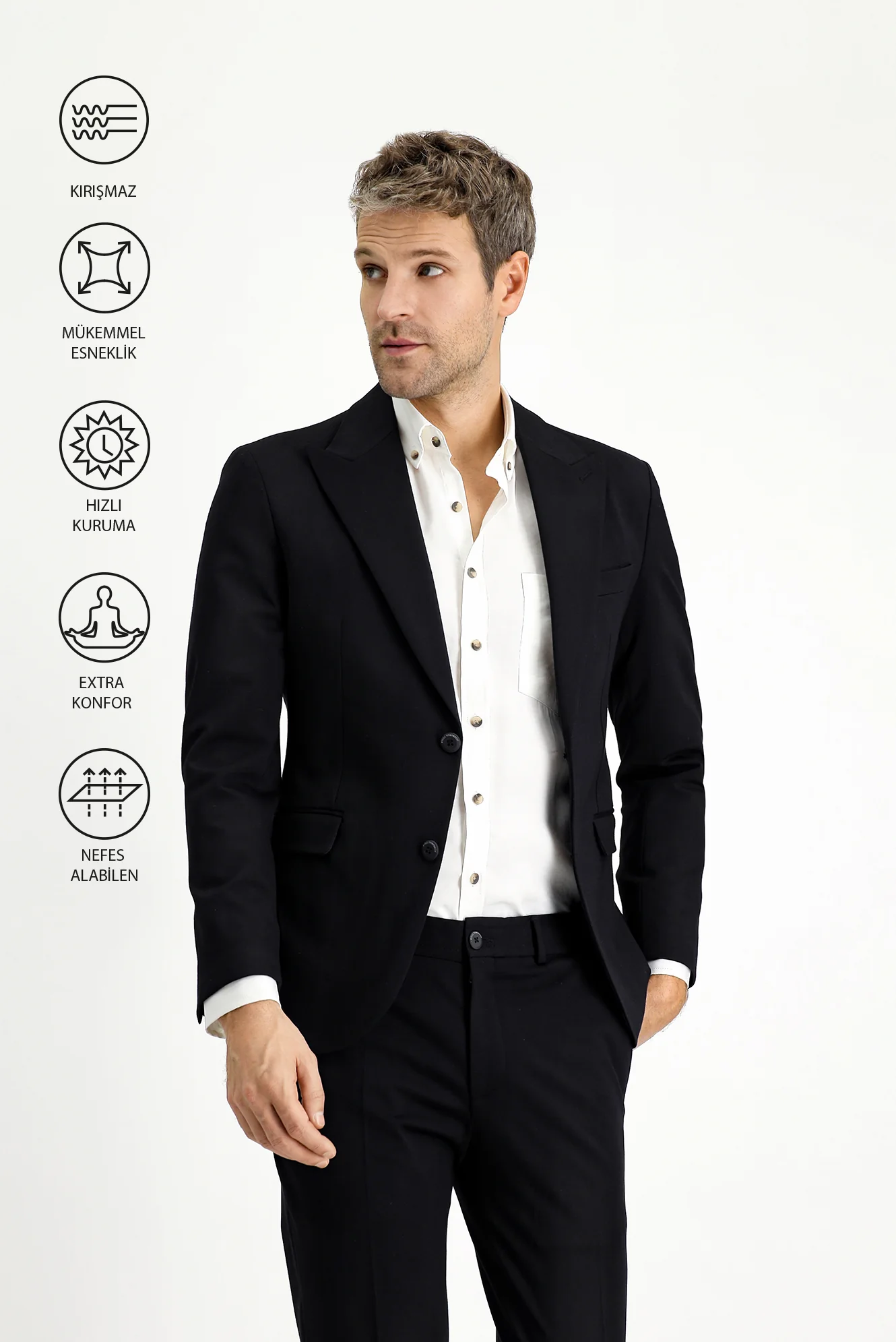 Siyah Techno-Line 7 Drop Slim Fit Dar Kesim Likralı Spor Örme Ceket