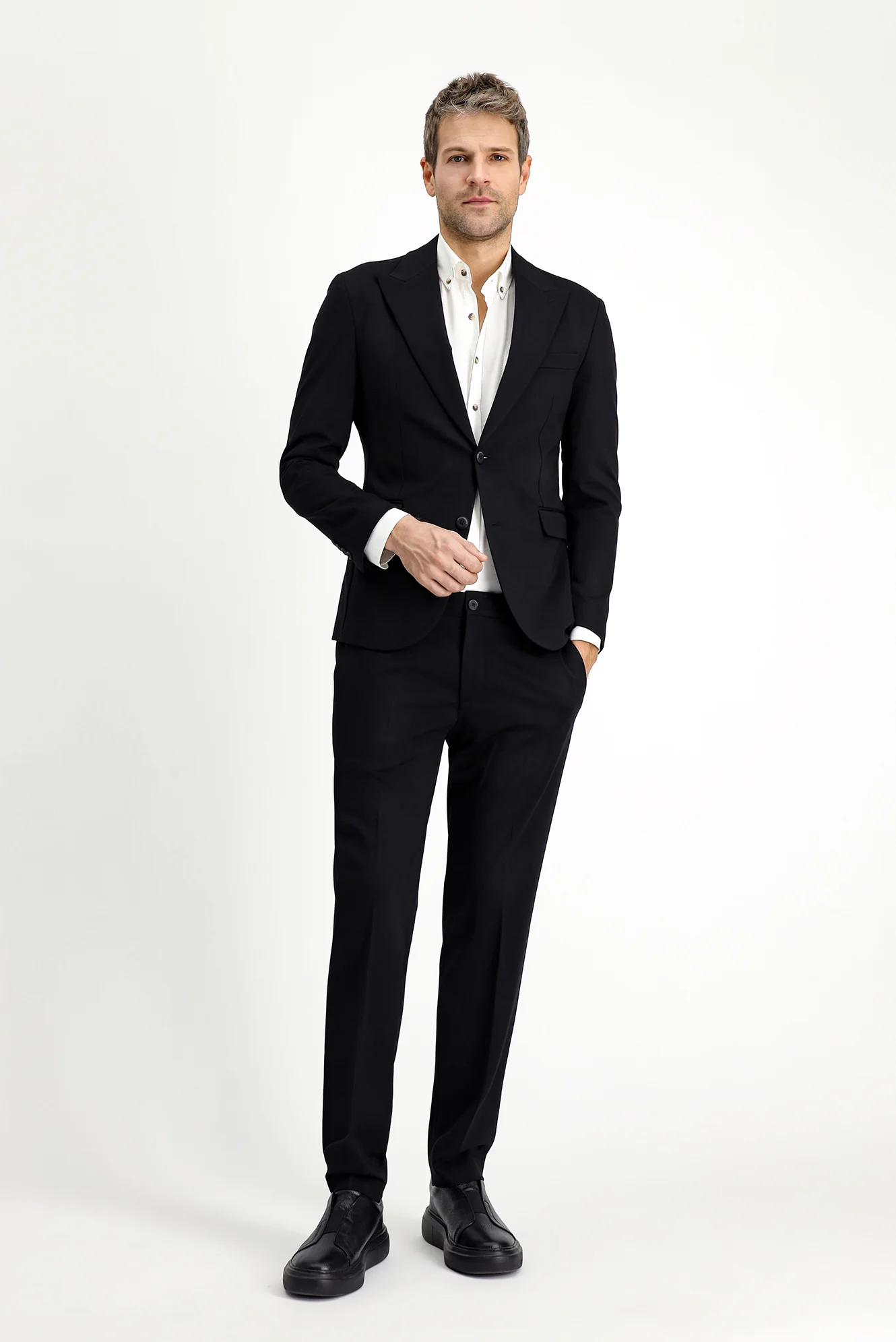 Siyah Techno-Line 7 Drop Slim Fit Dar Kesim Likralı Spor Örme Ceket - Image 2