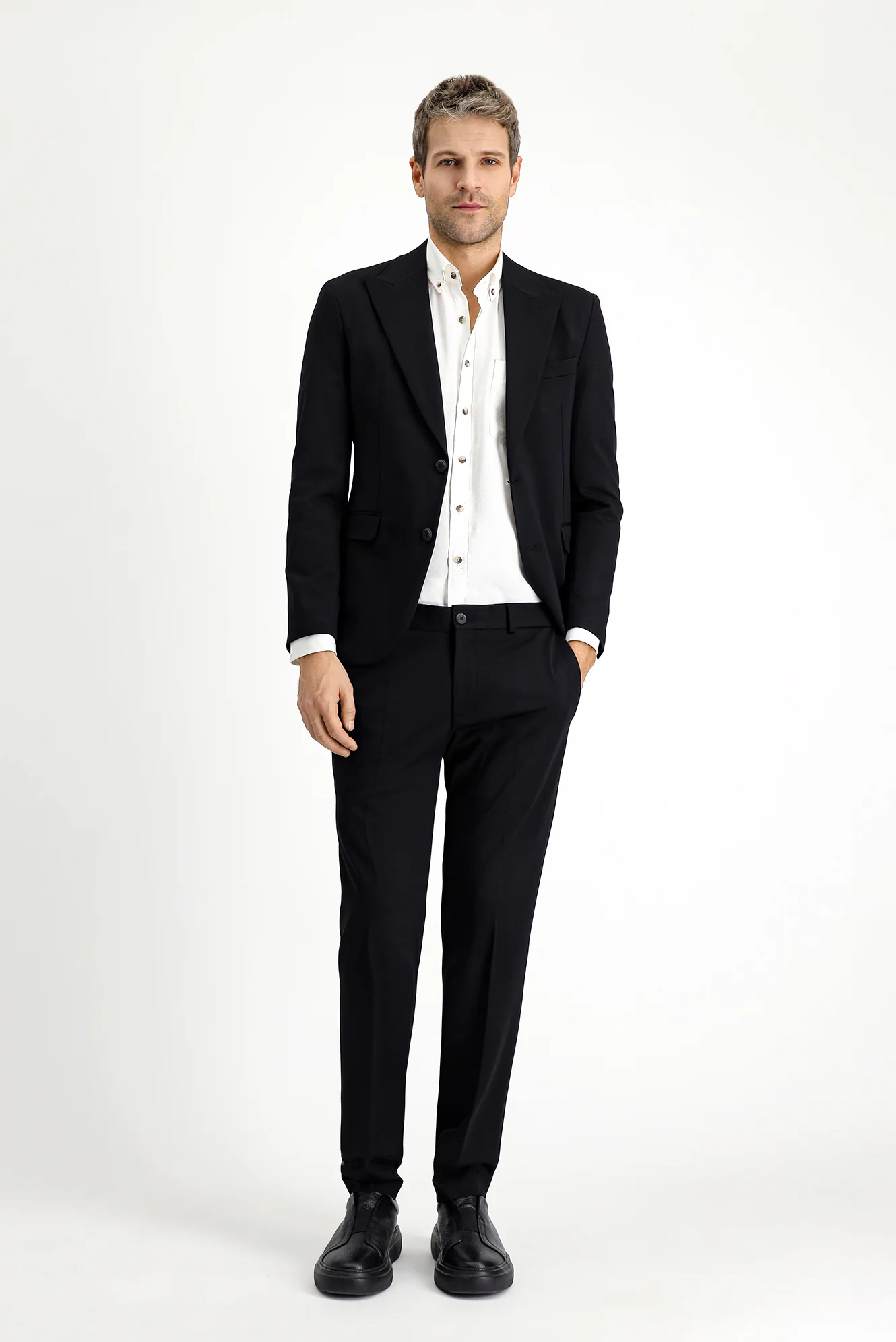 Siyah Techno-Line 7 Drop Slim Fit Dar Kesim Likralı Spor Örme Ceket - Image 3