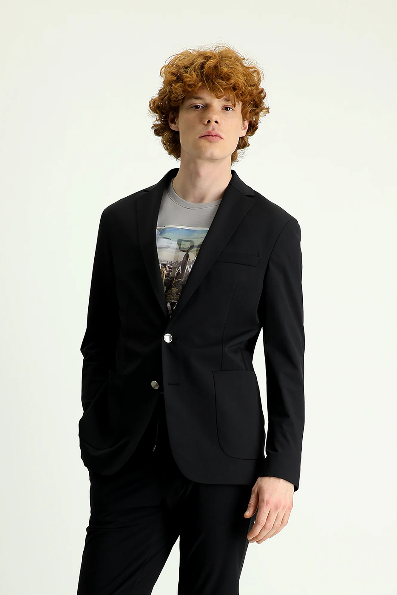 Siyah Techno-Line 7 Drop Slim Fit Dar Kesim Örme Spor Ceket - Image 5