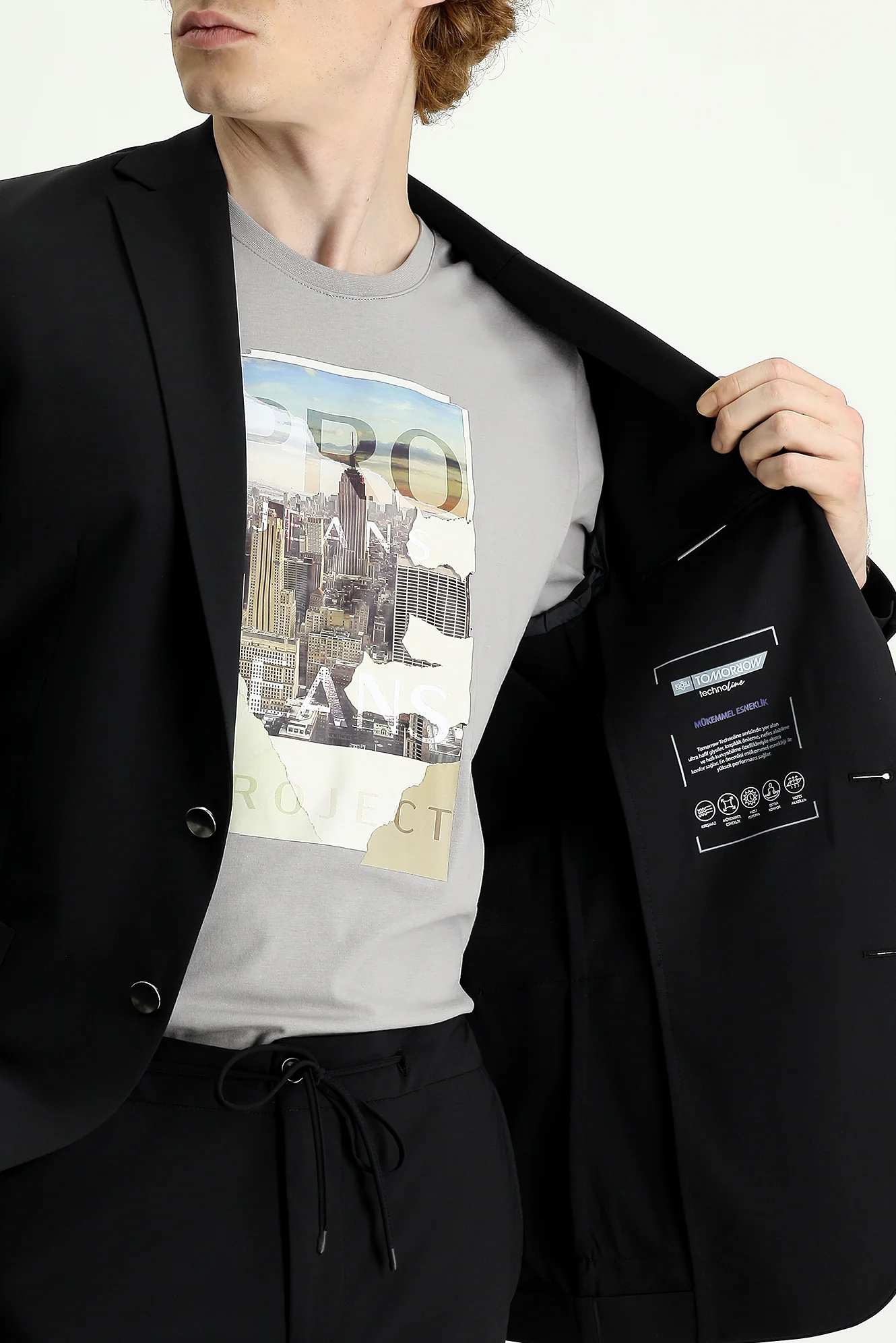 Siyah Techno-Line 7 Drop Slim Fit Dar Kesim Örme Spor Ceket - Image 7