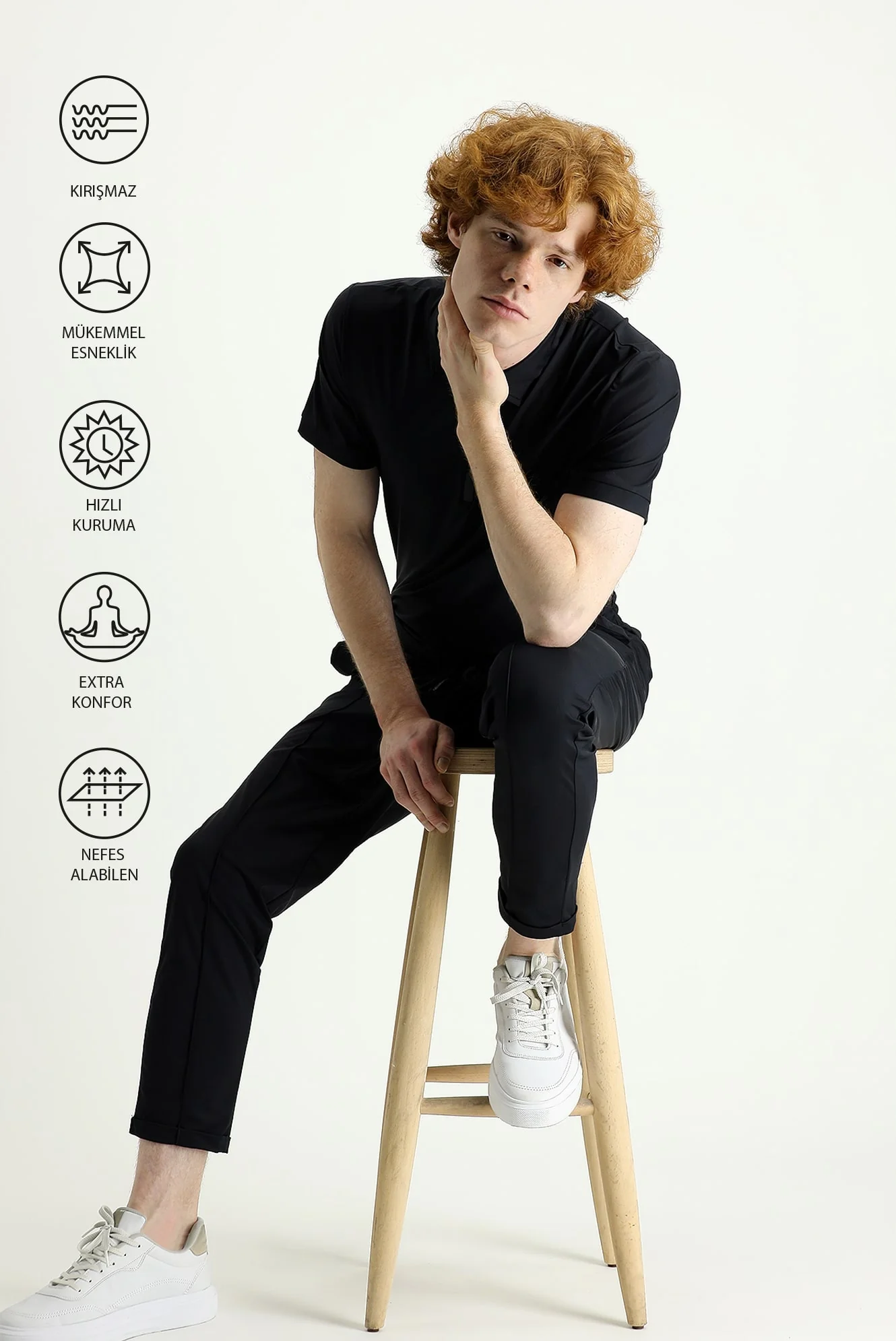 Siyah Techno-Line Slim Fit Dar Kesim Sweatpant / Eşofman Altı