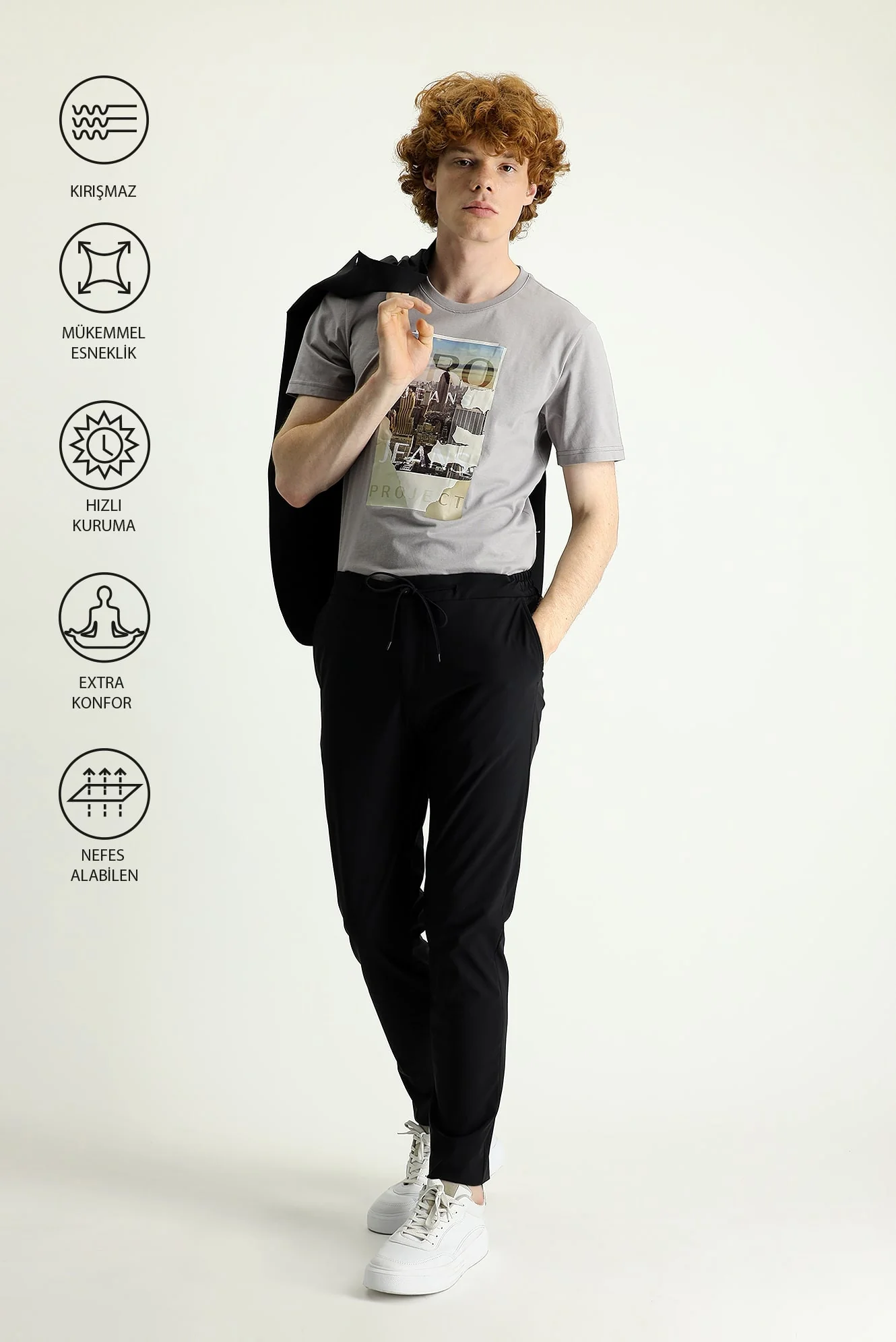 Siyah 7 Drop Slim Fit Dar Kesim Techno-Line Jogger Pantolon