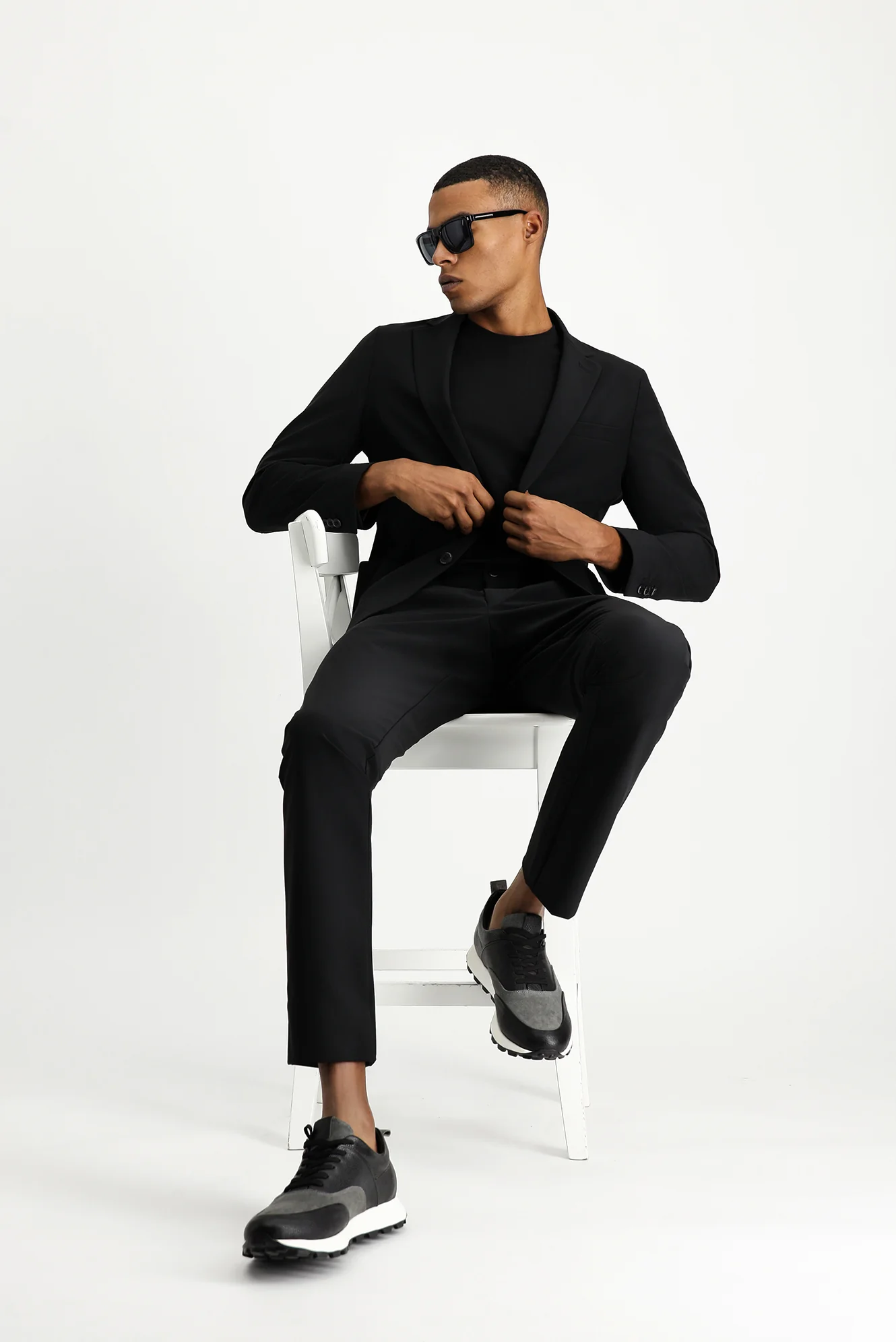 Siyah Techno-Line 7 Drop Super Slim Fit Eksra Dar Kesim Takım Elbise - Image 4