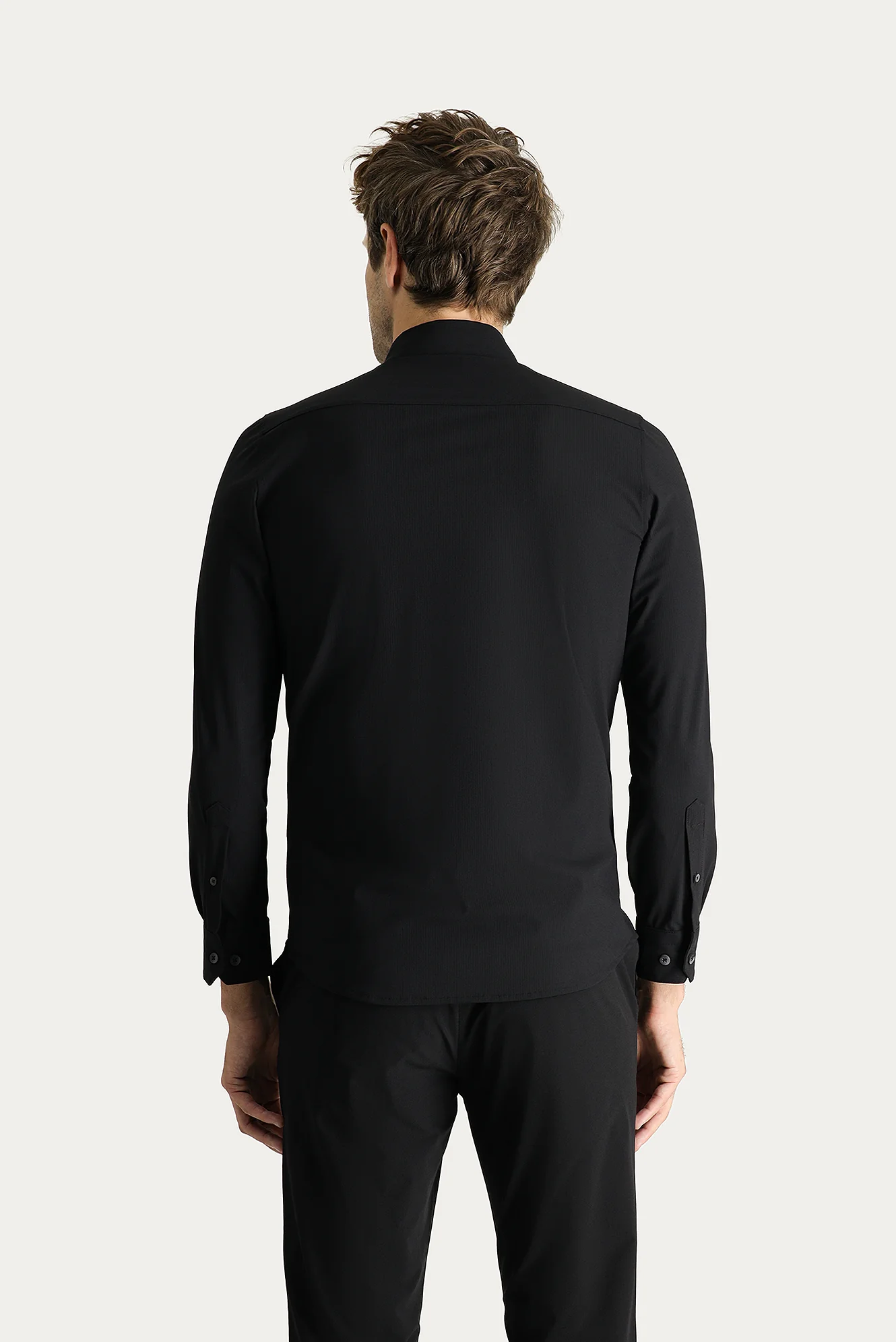 Siyah Techno-Line Uzun Kol Slim Fit Dar Kesim Gömlek - Image 4