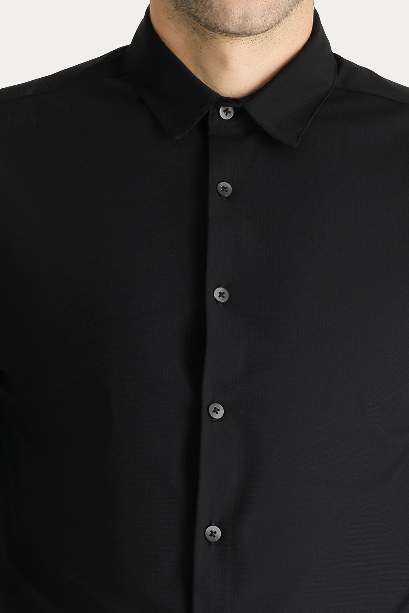 Siyah Techno-Line Uzun Kol Slim Fit Dar Kesim Gömlek - Image 5