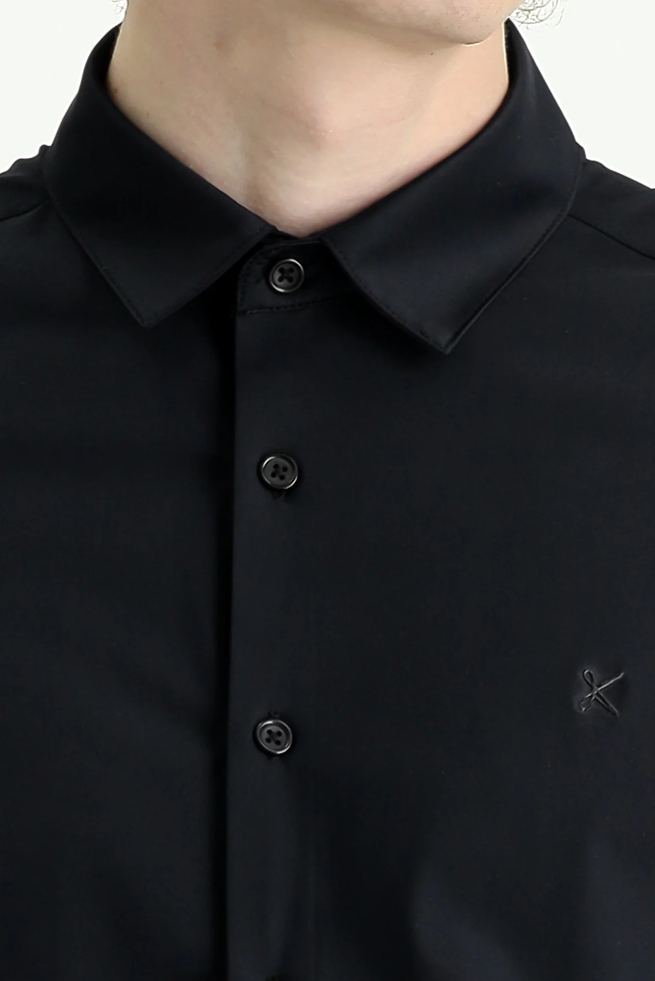 Siyah Techno-Line Uzun Kol Slim Fit Dar Kesim Örme Gömlek - Image 5