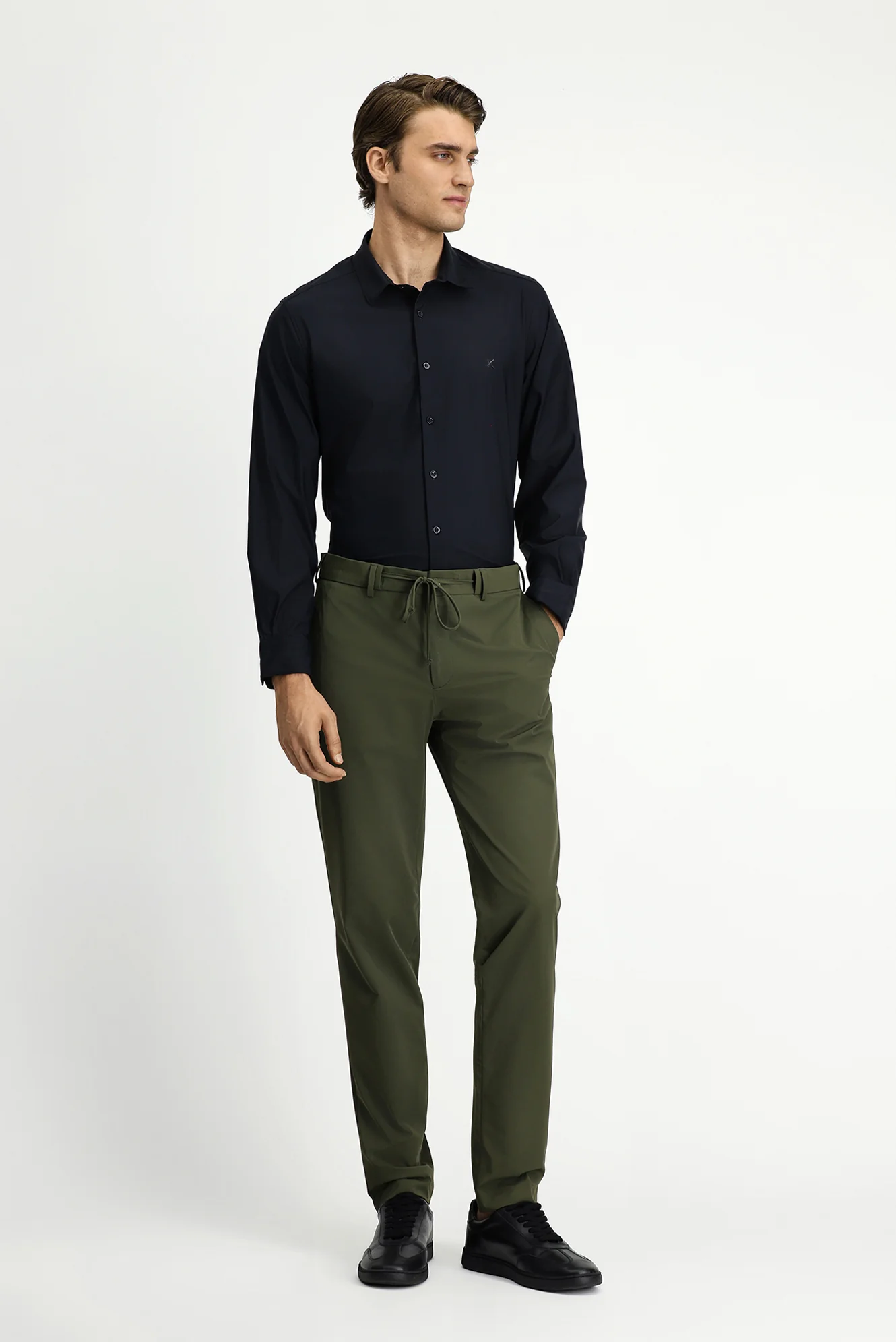 Siyah Techno-Line Uzun Kol Slim Fit Dar Kesim Örme Likralı Gömlek - Image 2