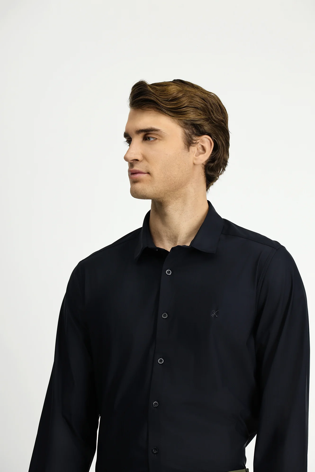 Siyah Techno-Line Uzun Kol Slim Fit Dar Kesim Örme Likralı Gömlek - Image 4