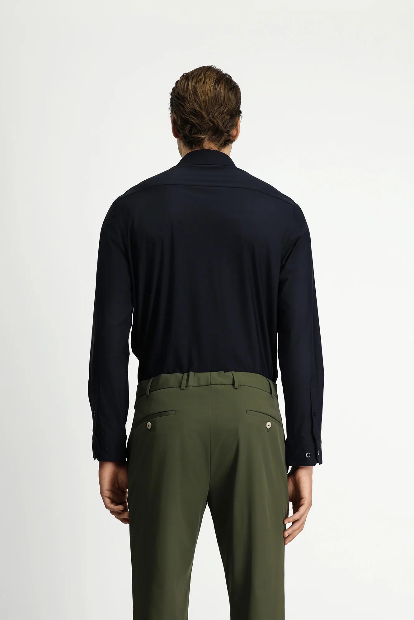 Siyah Techno-Line Uzun Kol Slim Fit Dar Kesim Örme Likralı Gömlek - Image 5