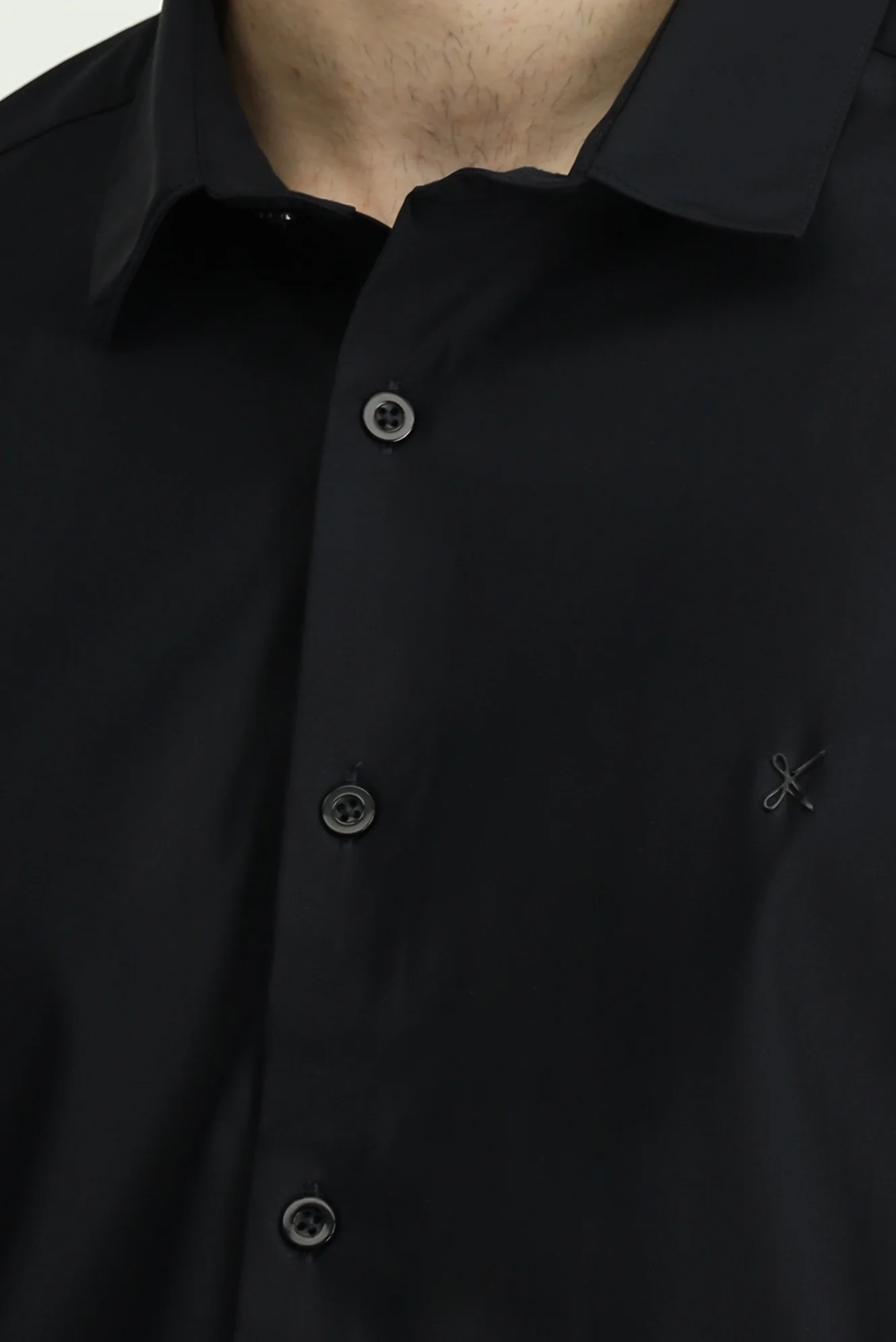 Siyah Techno-Line Uzun Kol Slim Fit Dar Kesim Örme Likralı Gömlek - Image 6