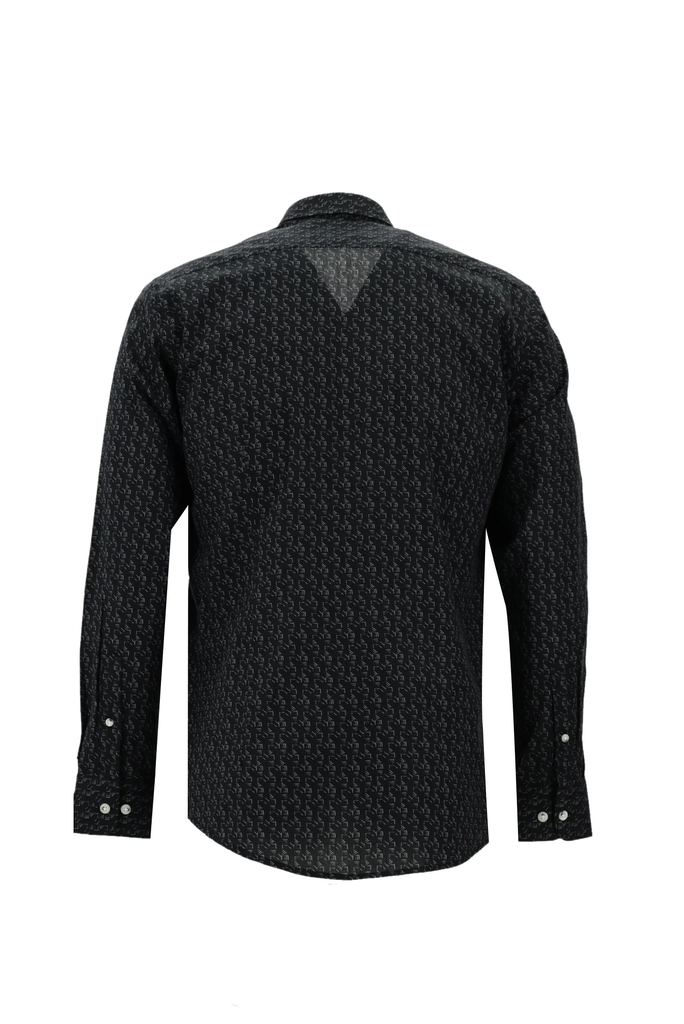 Siyah Uzun Kol Baskılı Slim Fit Dar Kesim Pamuk Gömlek - Image 2