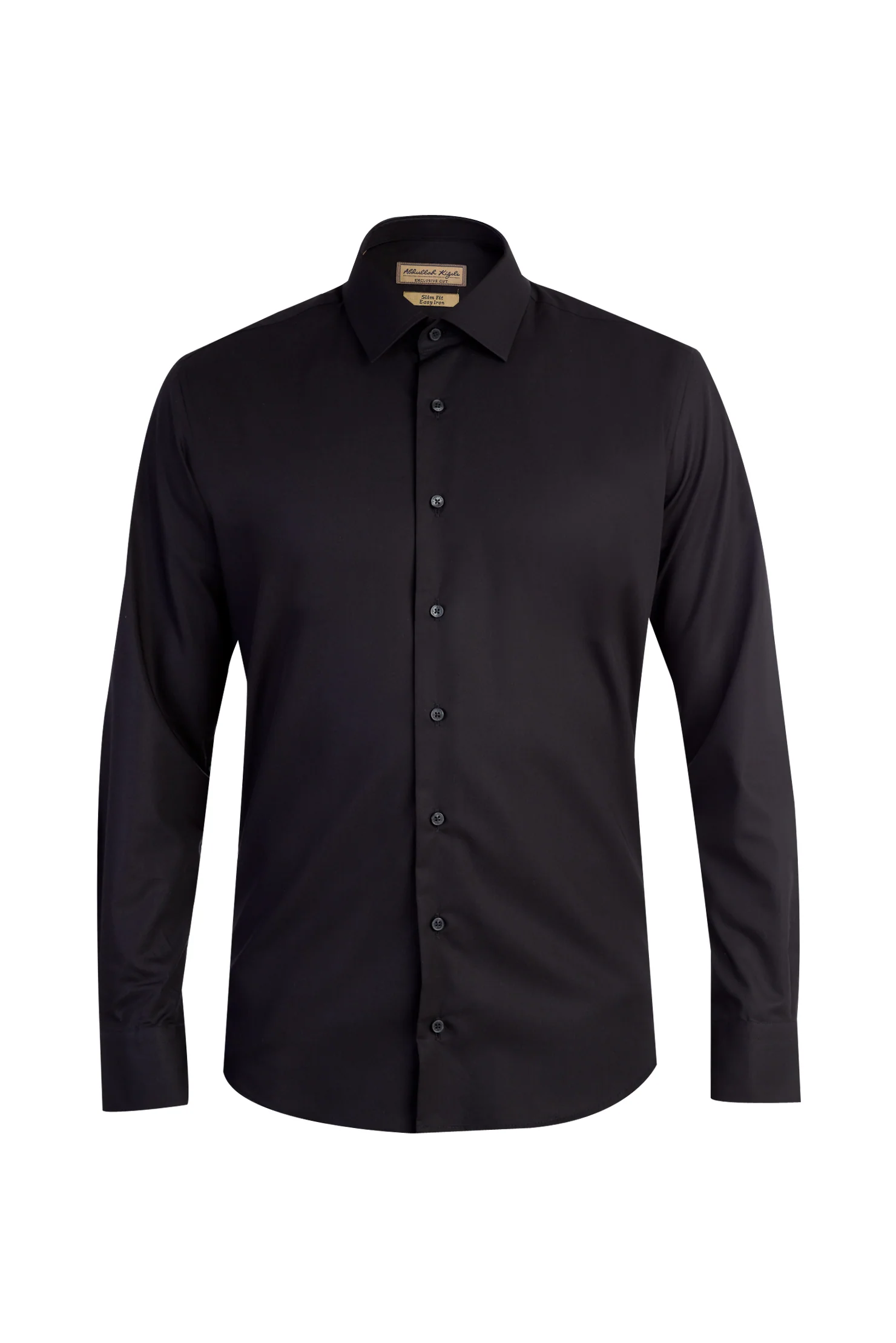 Siyah Uzun Kol Kolay Ütülenir Slim Fit Dar Kesim Pamuk Gömlek