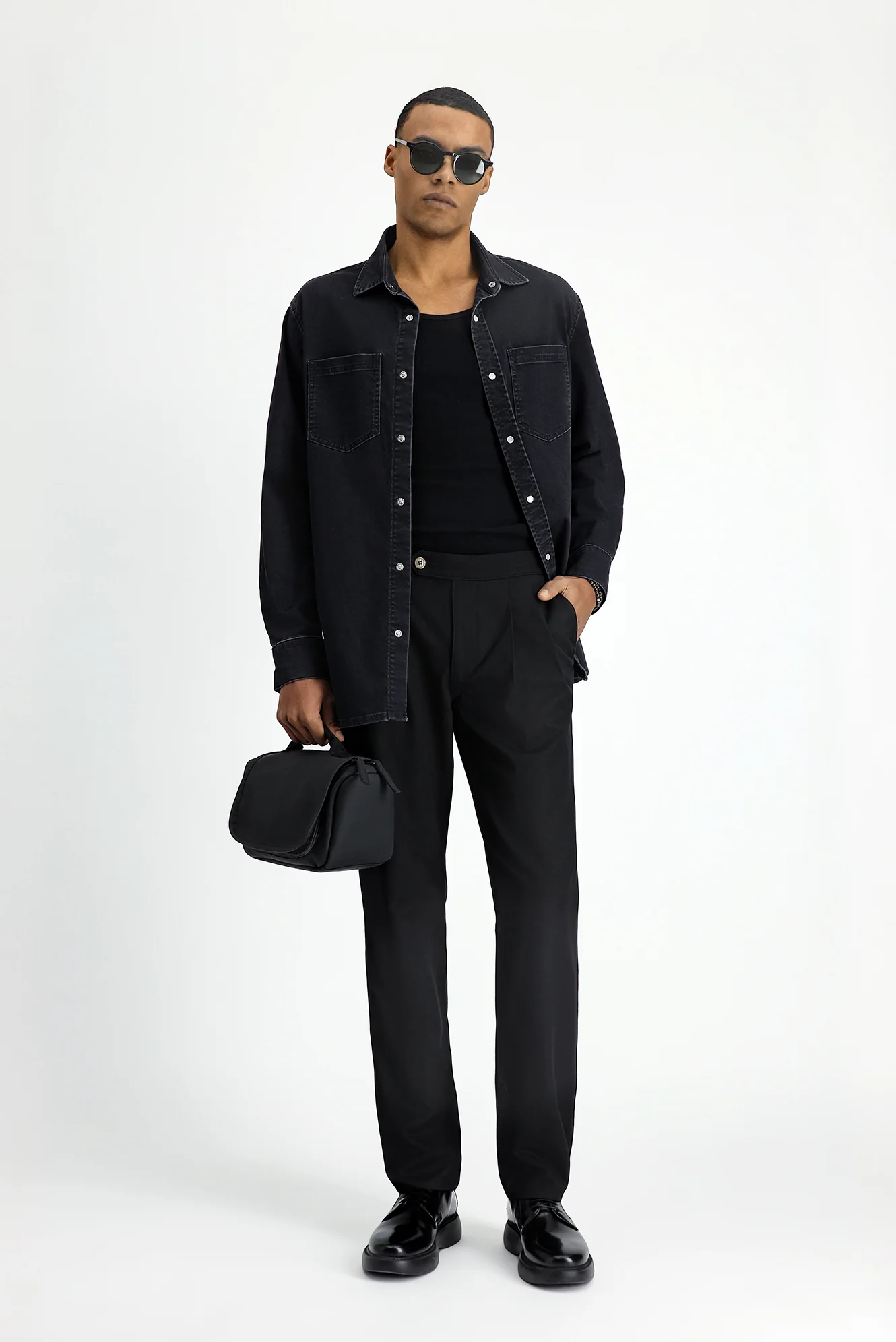 Siyah Uzun Kol Oversize Pamuklu Denim Gömlek - Image 5