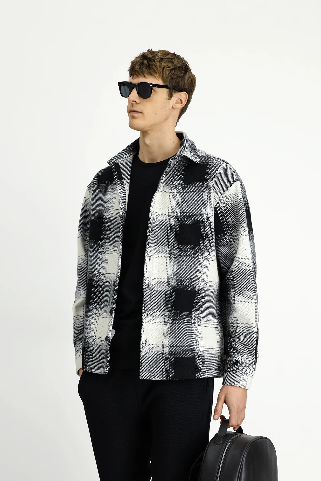 Siyah Uzun Kol Oversize Ekstra Rahat Kesim Spor Ekose Shacket Oduncu Pamuklu Gömlek / Mont - Image 3