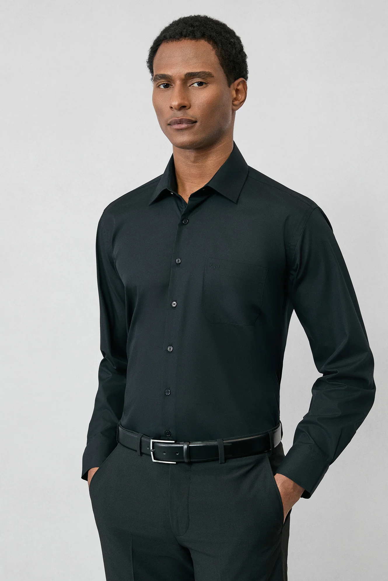 Siyah Uzun Kol Regular Fit Klasik Yaka Cepli Pamuklu Non Iron Ütü Gerektirmeyen Gömlek - Image 3