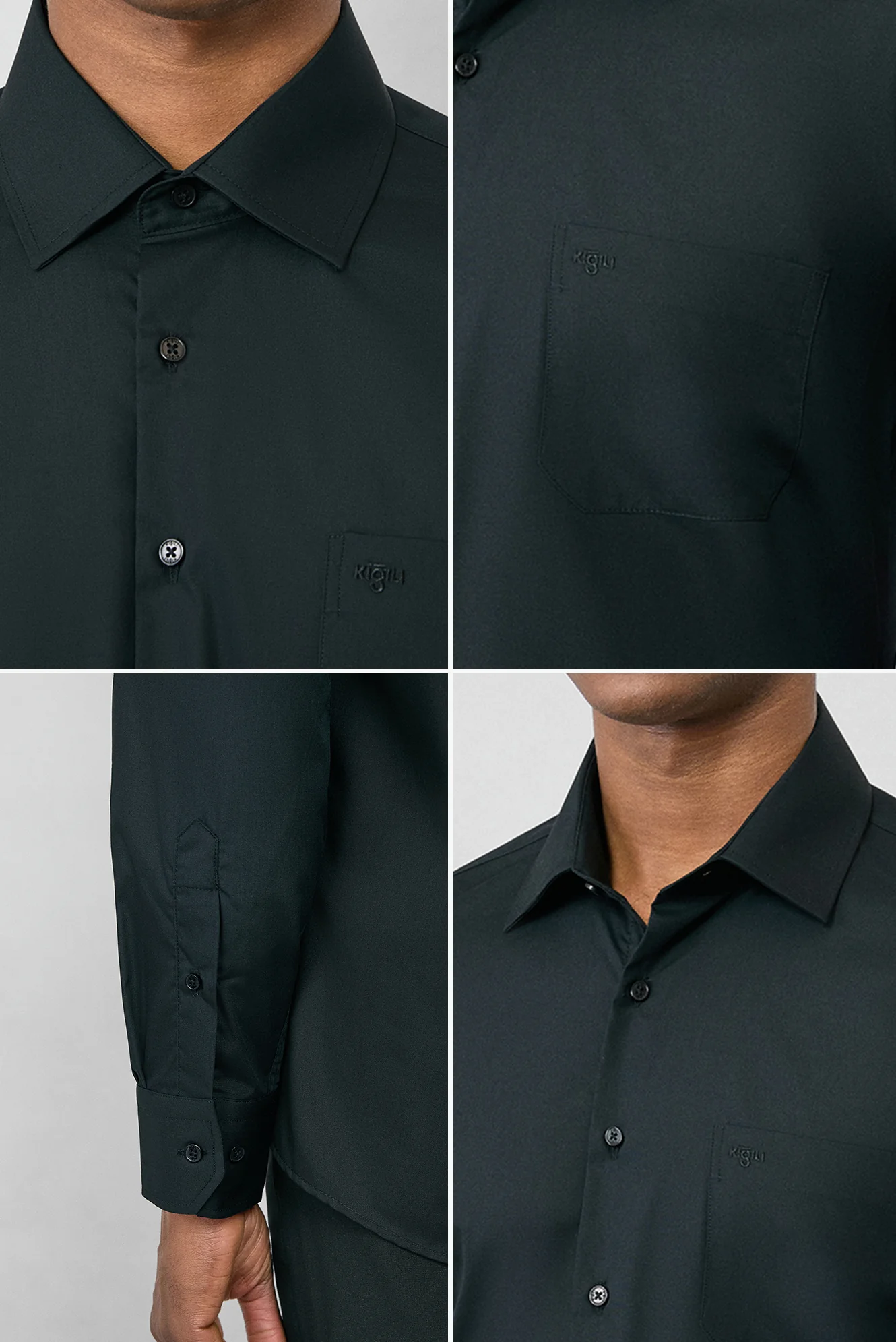 Siyah Uzun Kol Regular Fit Klasik Yaka Cepli Pamuklu Non Iron Ütü Gerektirmeyen Gömlek - Image 4