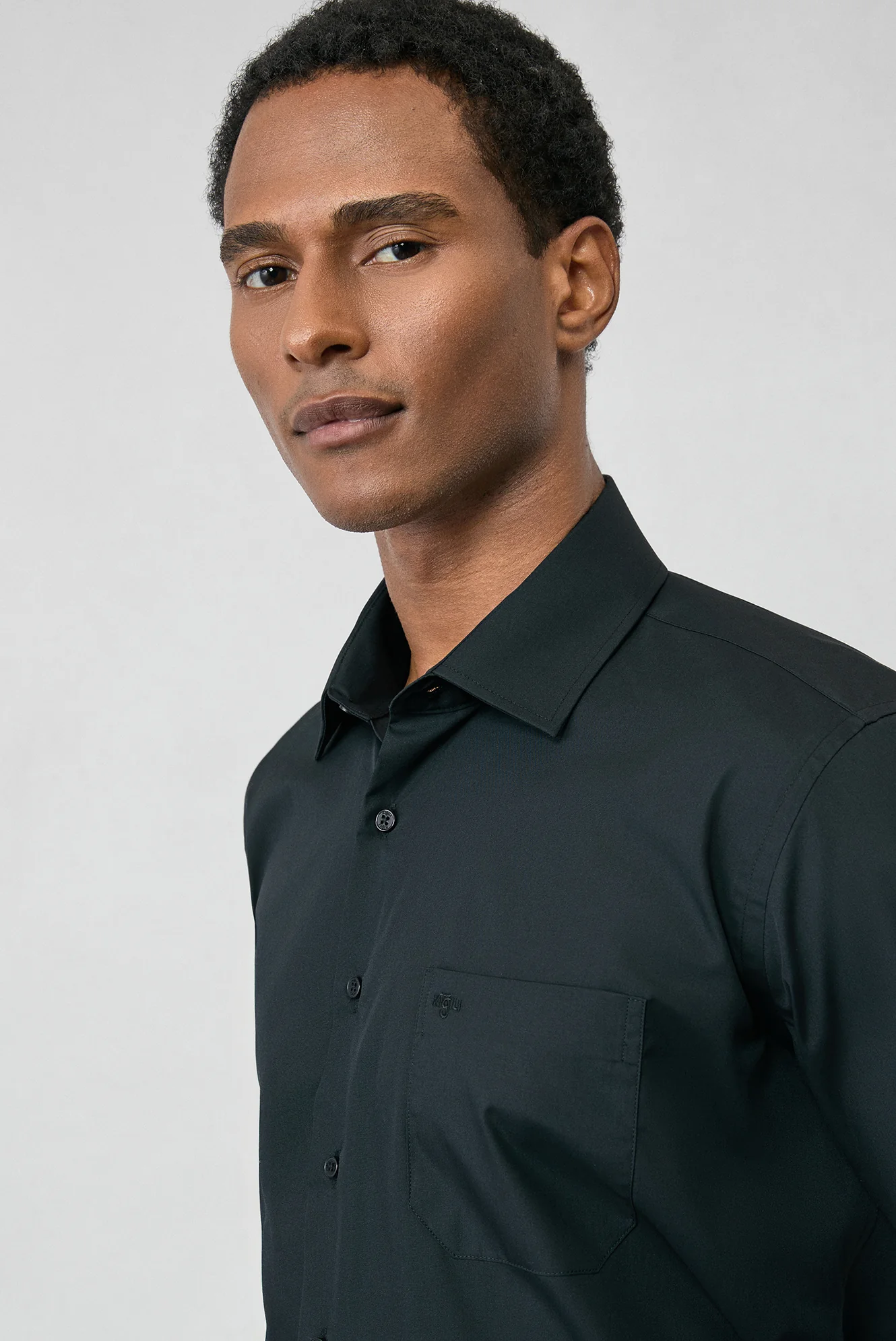 Siyah Uzun Kol Regular Fit Klasik Yaka Cepli Pamuklu Non Iron Ütü Gerektirmeyen Gömlek - Image 5