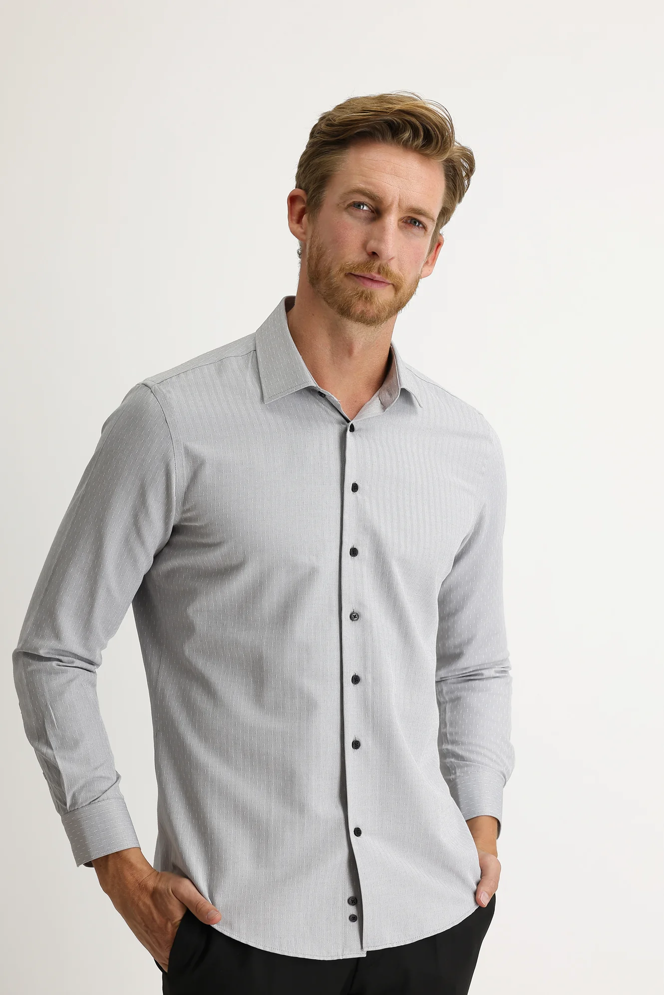 Siyah Uzun Kol Slim Fit Dar Kesim Desenli Gömlek - Image 2
