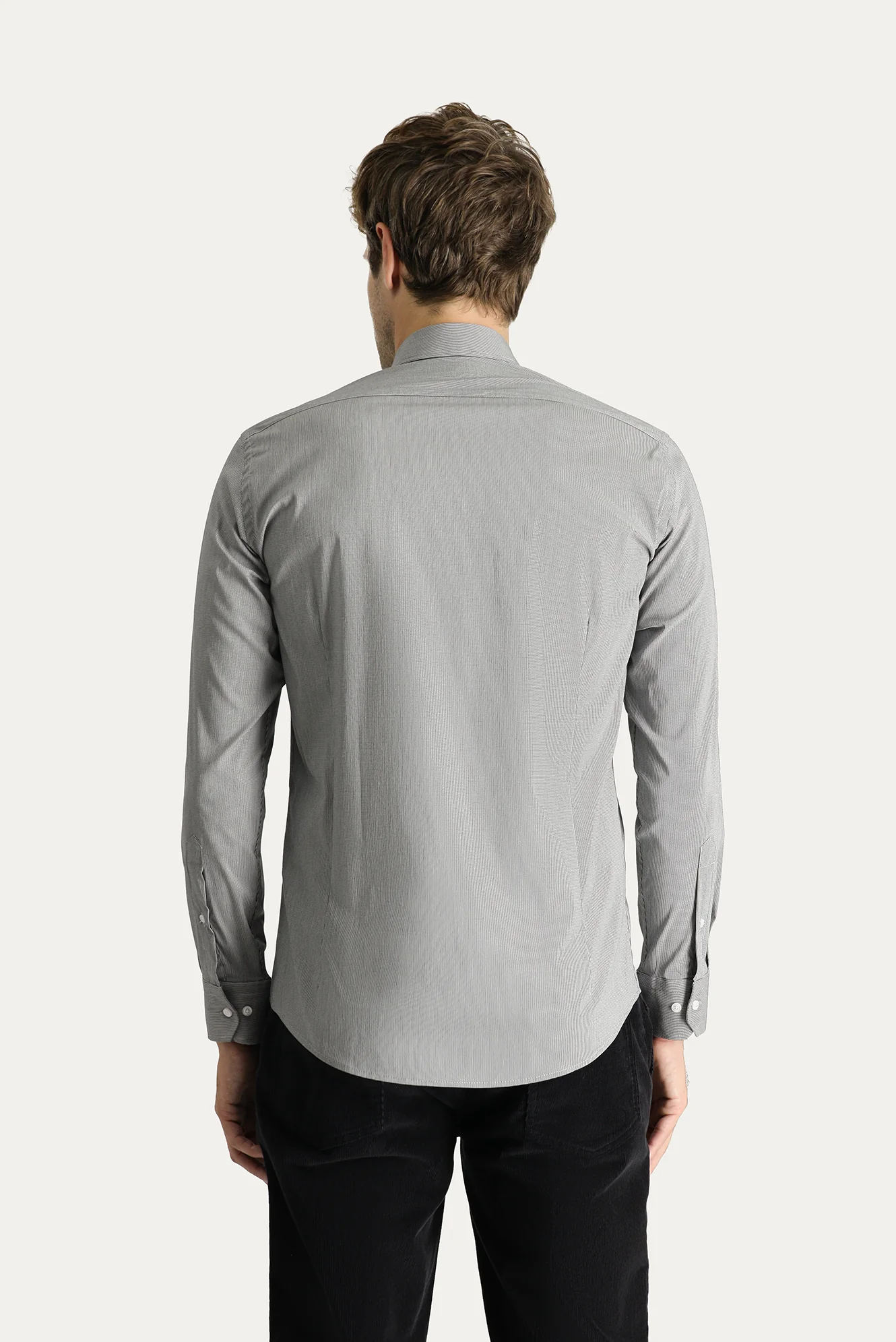 Siyah Uzun Kol Slim Fit Dar Kesim Desenli Pamuklu Spor Kolay Ütülenebilir Düğmeli Yaka Gömlek - Image 3