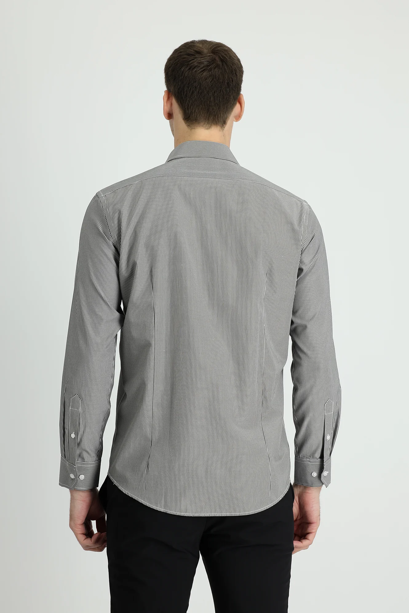 Siyah Uzun Kol Slim Fit Çizgili Gömlek - Image 2