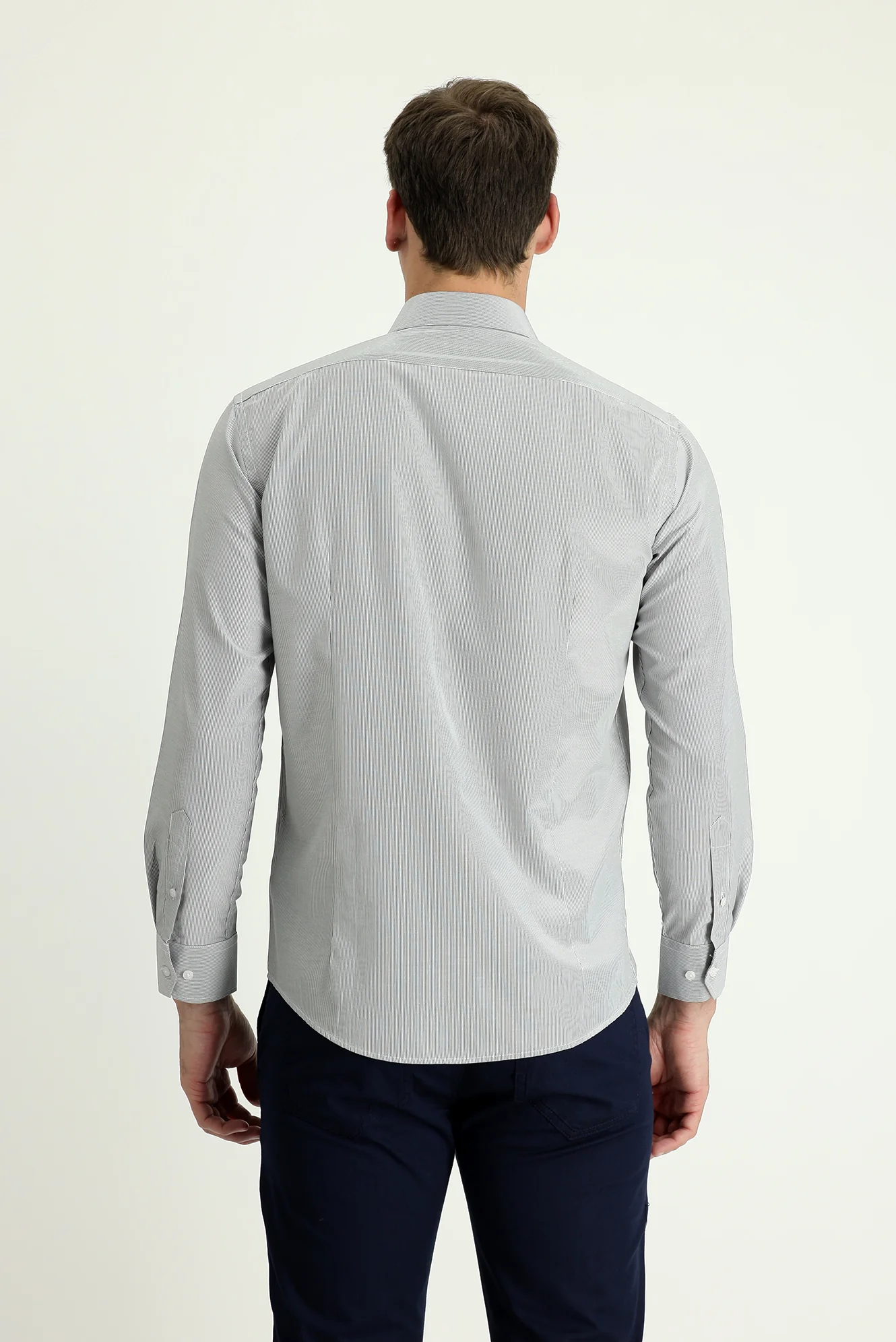 Siyah Uzun Kol Slim Fit Dar Kesim Klasik Çizgili Pamuklu Kolay Ütülenebilir Gömlek - Image 3