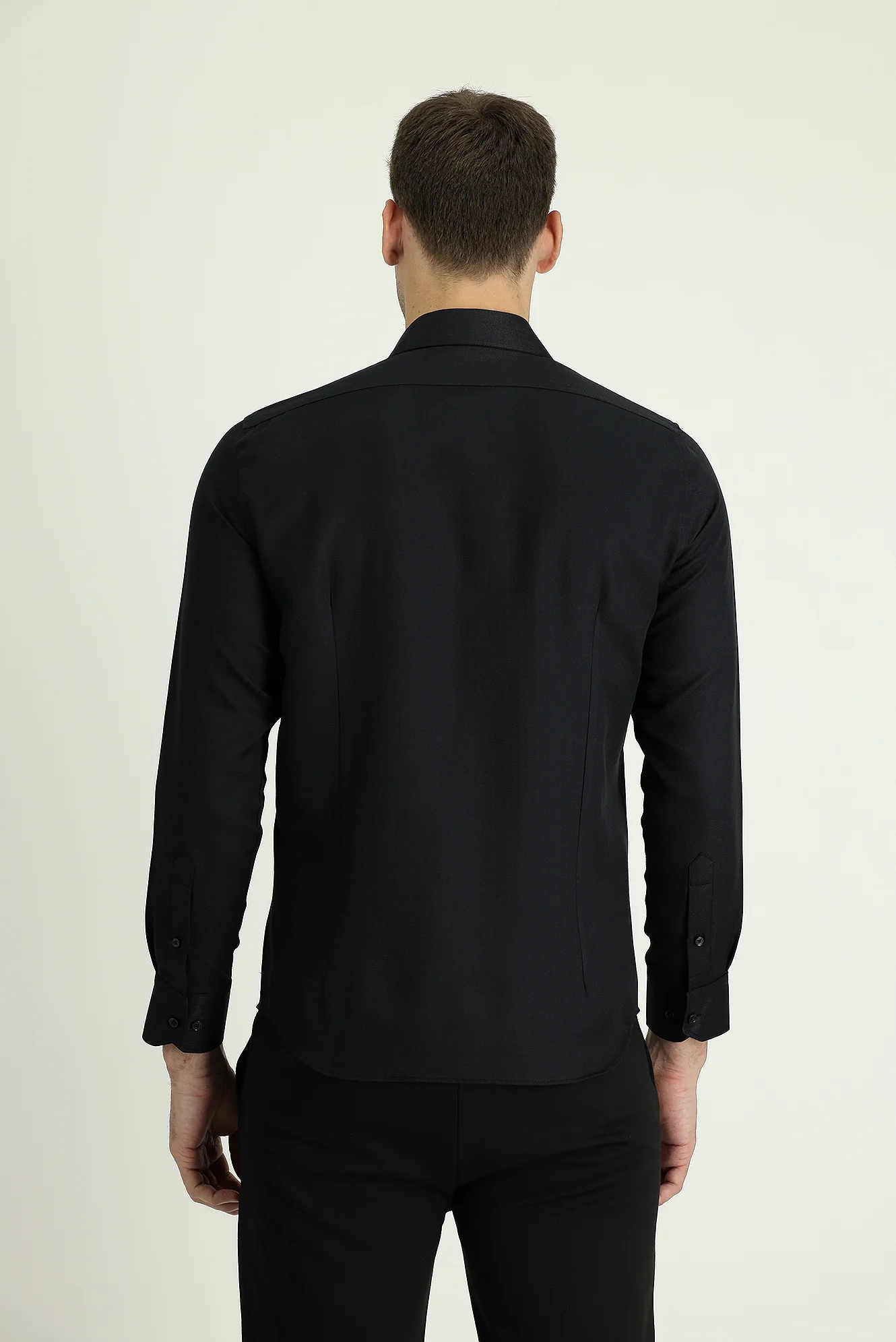 Siyah Uzun Kol Slim Fit Dar Kesim Klasik Desenli Pamuklu Kolay Ütülenebilir Gömlek - Image 3