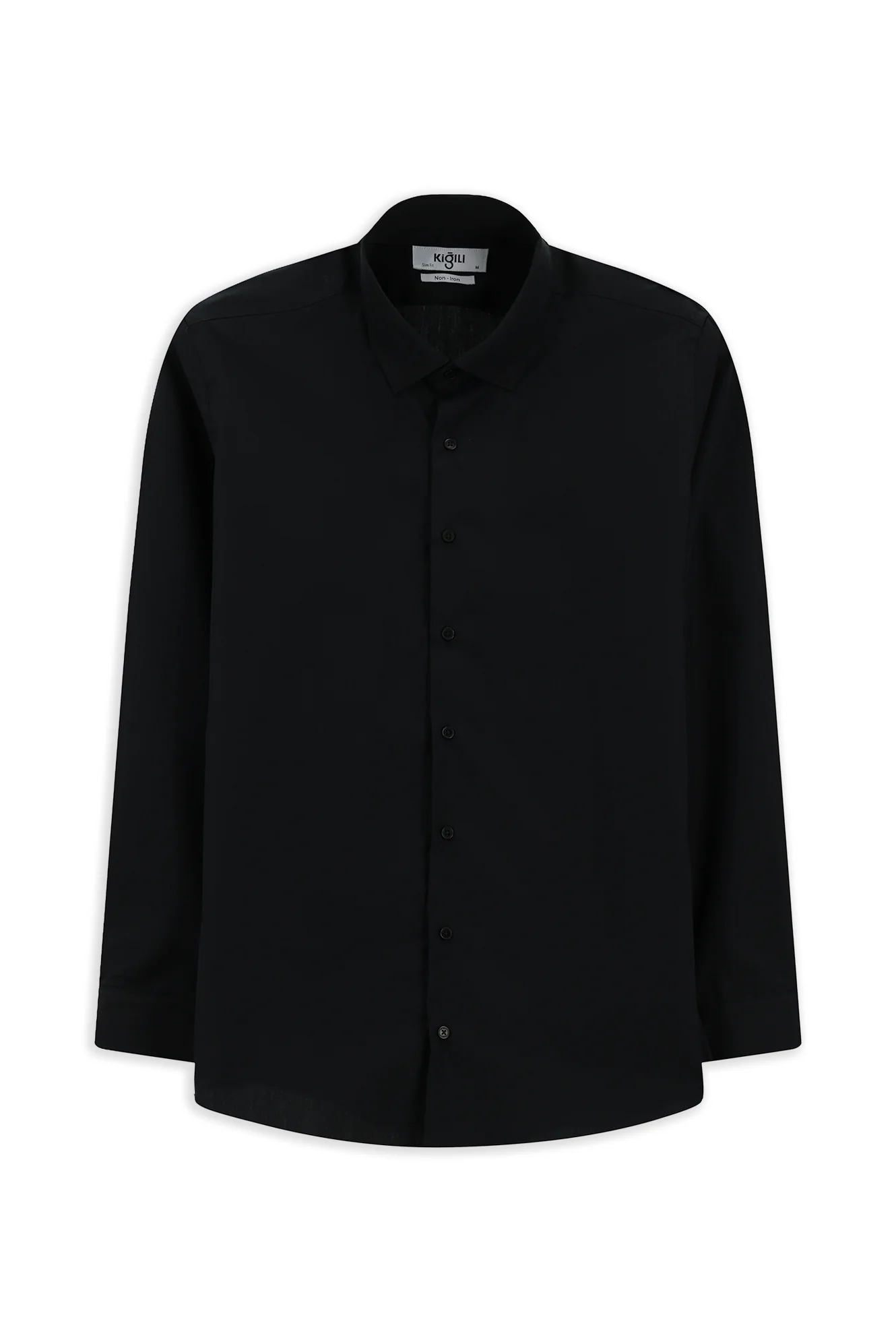 Siyah Uzun Kol Slim Fit Dar Kesim Klasik Non Iron Pamuklu Gömlek - Image 8