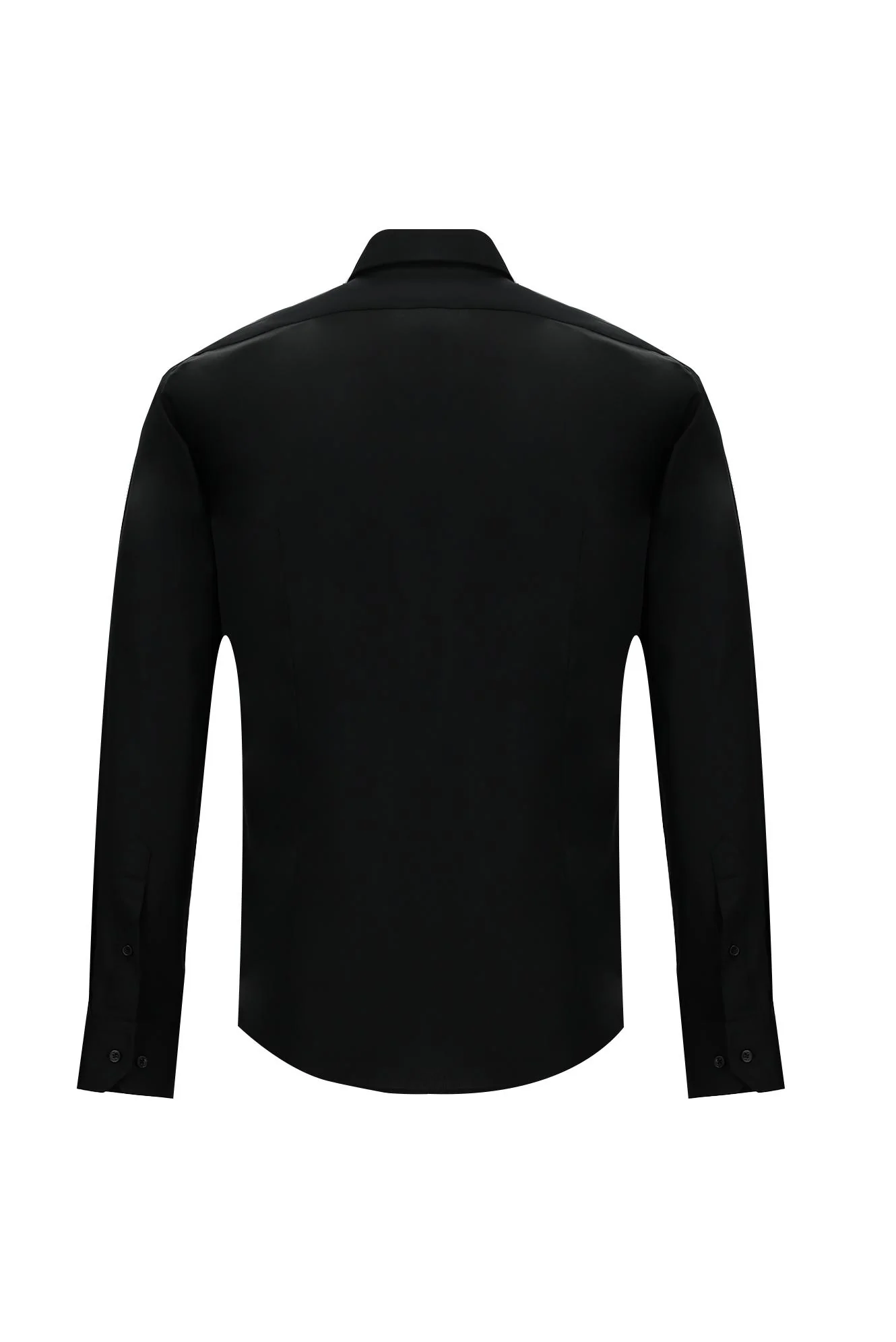 Siyah Uzun Kol Slim Fit Dar Kesim Klasik Non Iron Saten Pamuklu Gömlek - Image 2