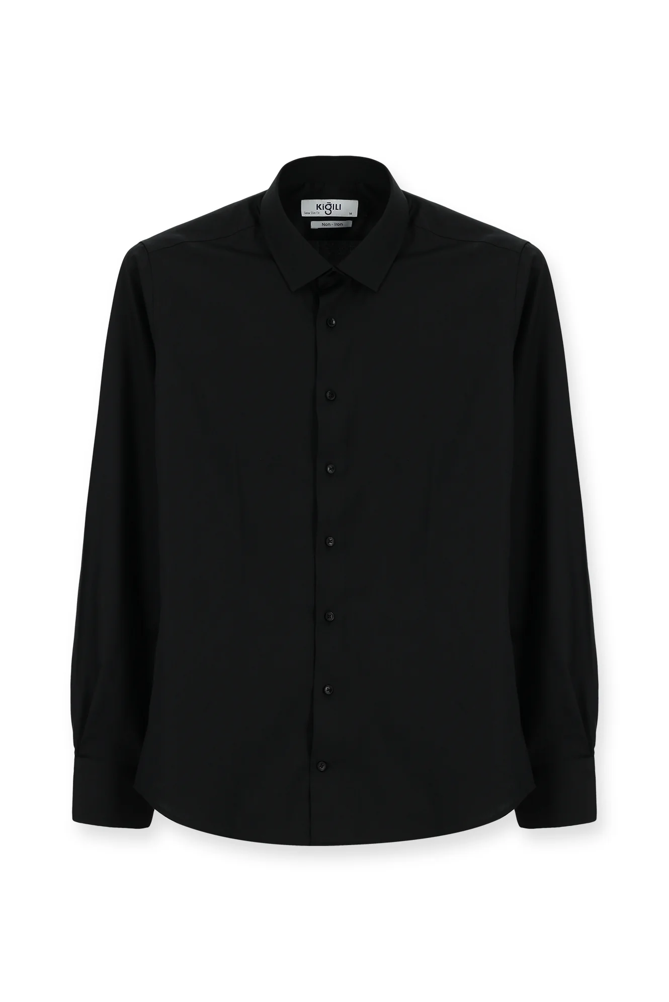 Siyah Uzun Kol Slim Fit Dar Kesim Klasik Non Iron Saten Pamuklu Gömlek - Image 7