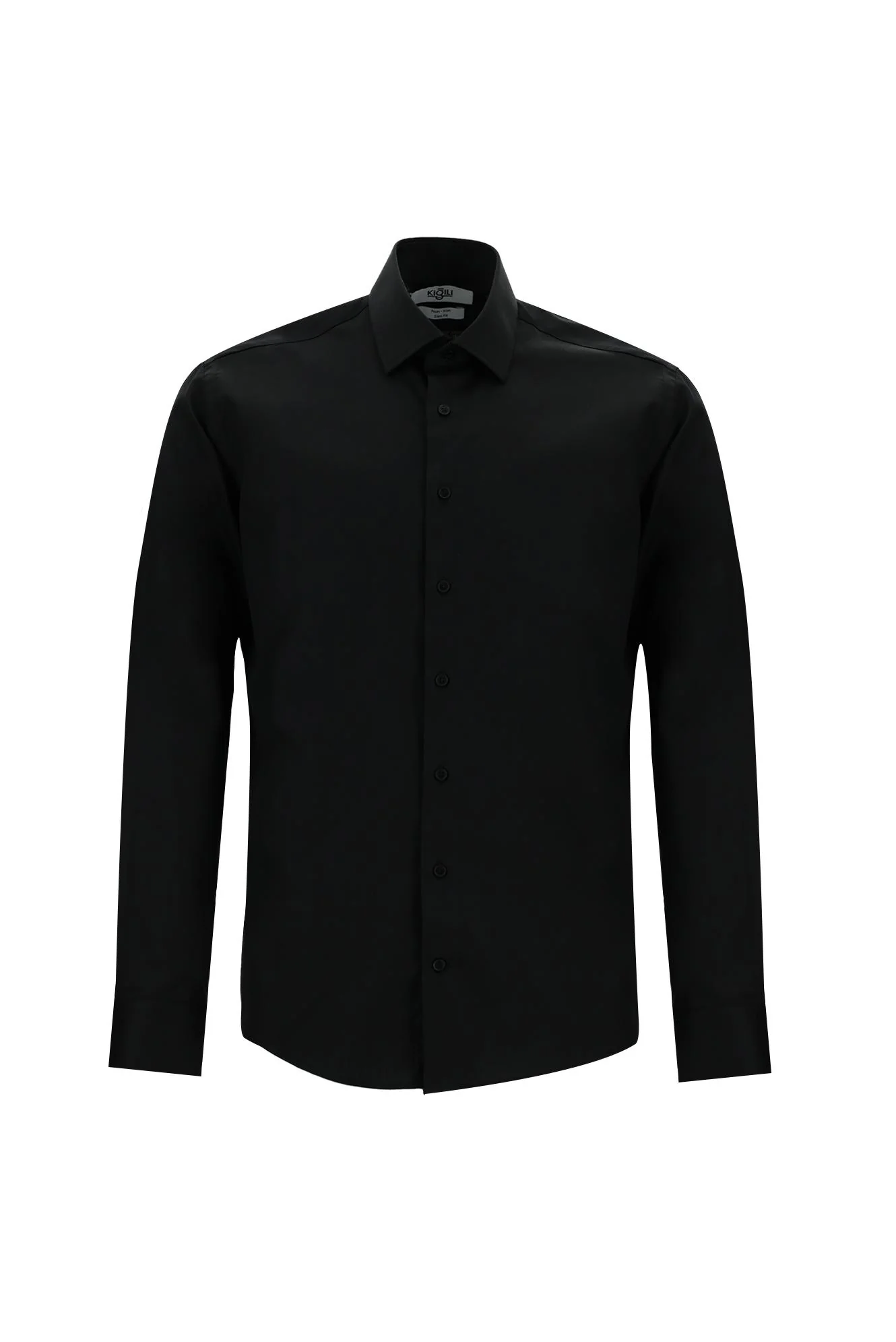 Siyah Uzun Kol Slim Fit Dar Kesim Klasik Non Iron Saten Pamuklu Gömlek