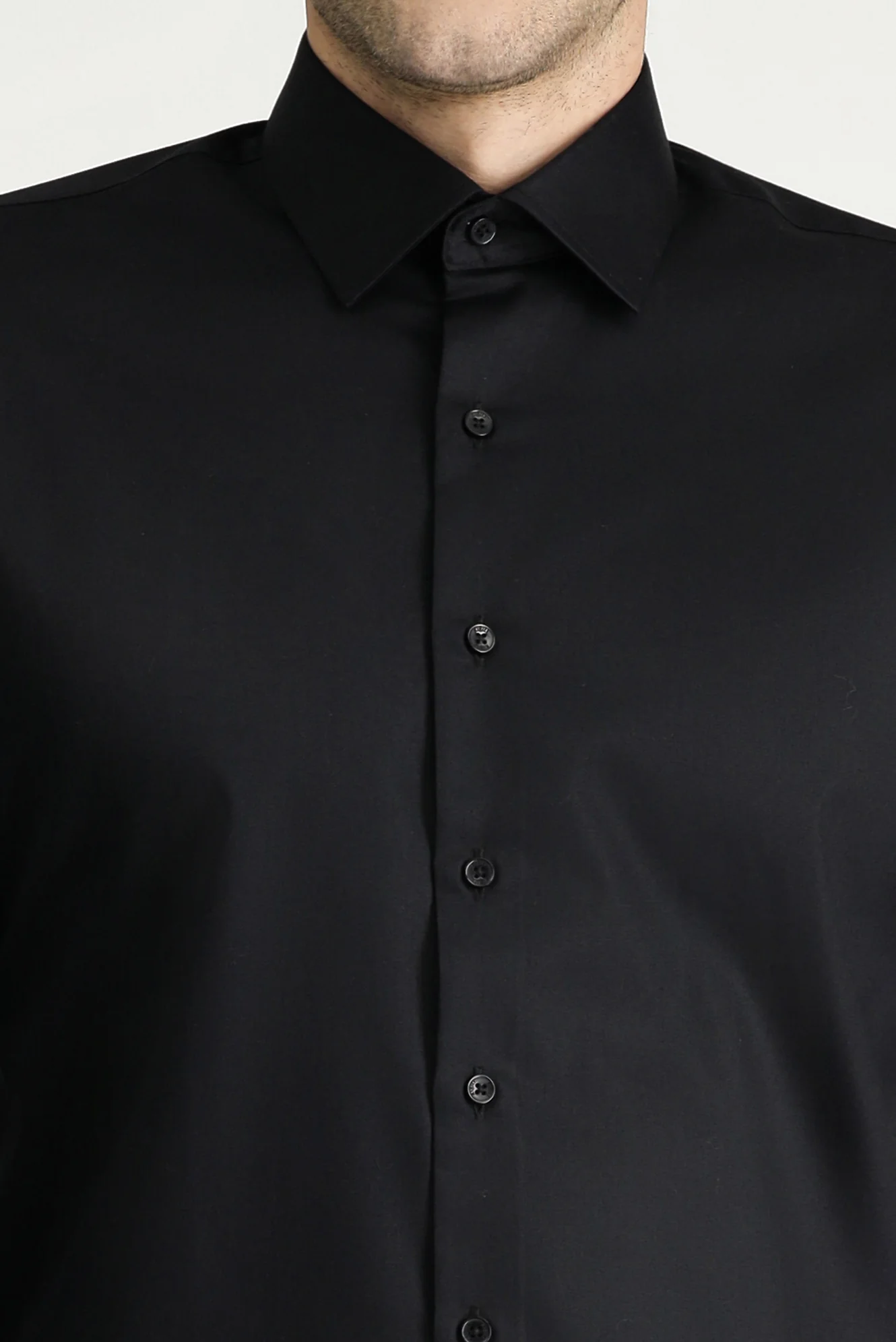 Siyah Uzun Kol Slim Fit Dar Kesim Klasik Non Iron Saten Pamuklu Gömlek - Image 5