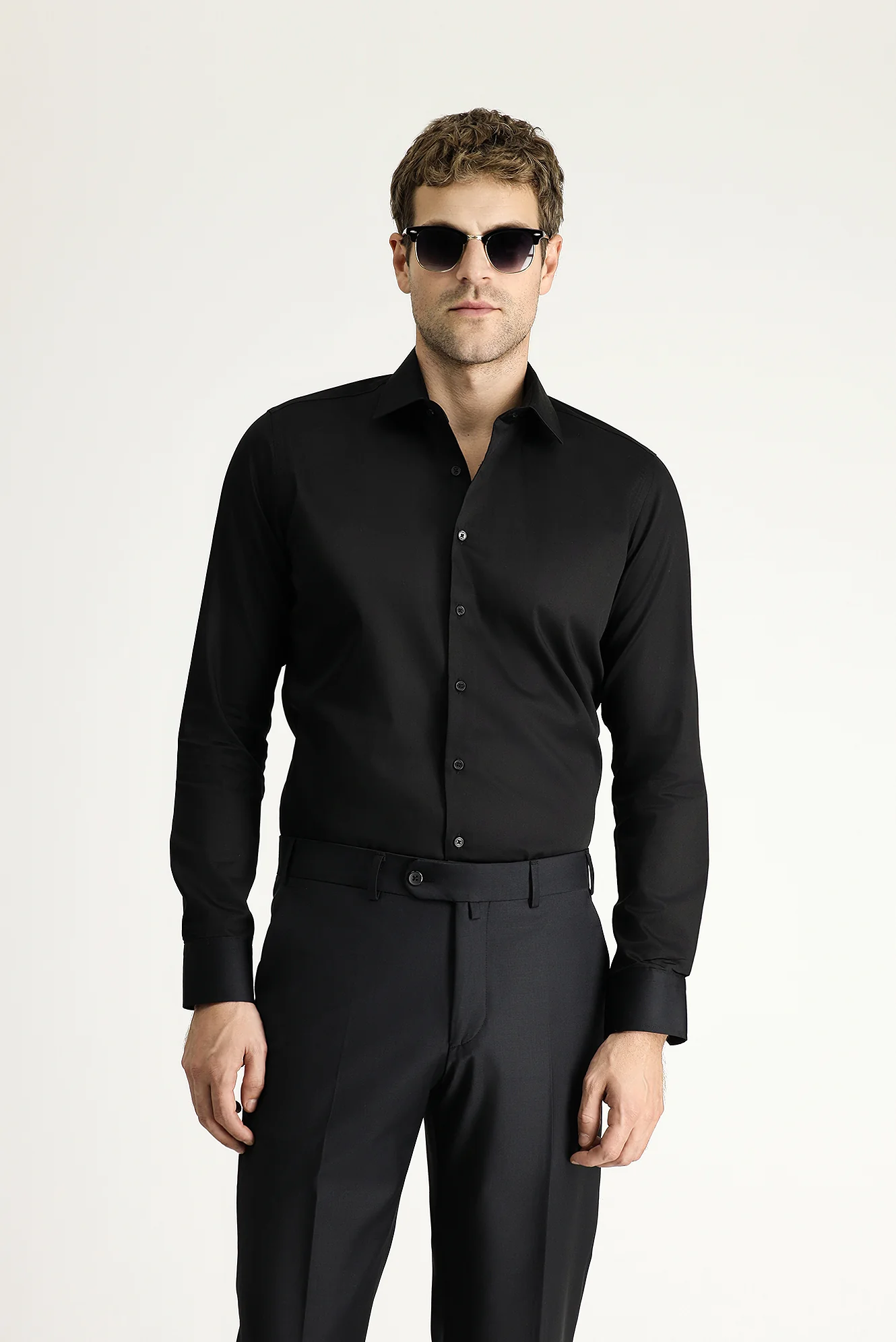 Siyah Uzun Kol Slim Fit Dar Kesim Klasik Nano Care Su İtici Leke Tutmaz 4 Mevsim Pamuk Gömlek