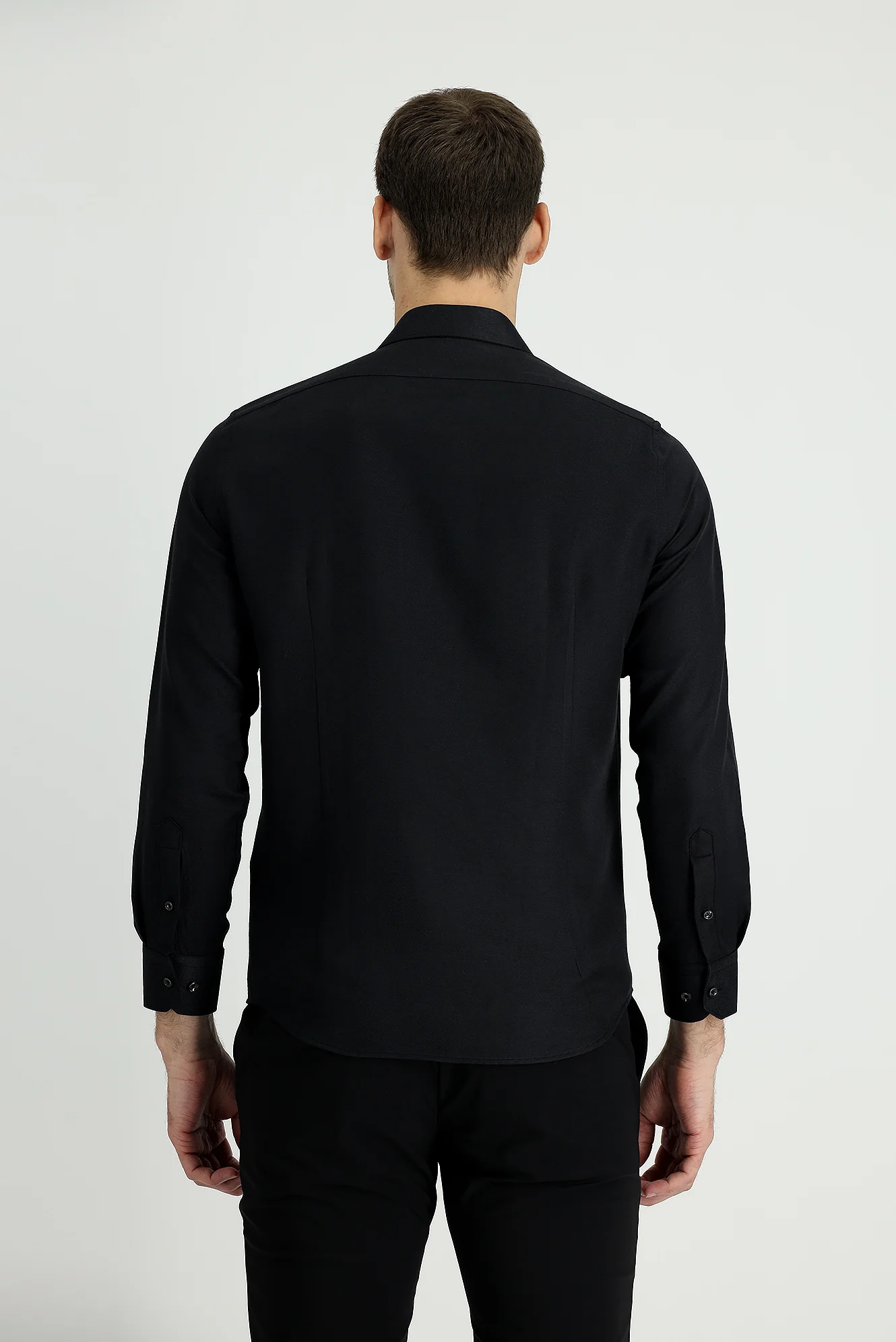 Siyah Uzun Kol Slim Fit Dar Kesim Klasik Gömlek - Image 3