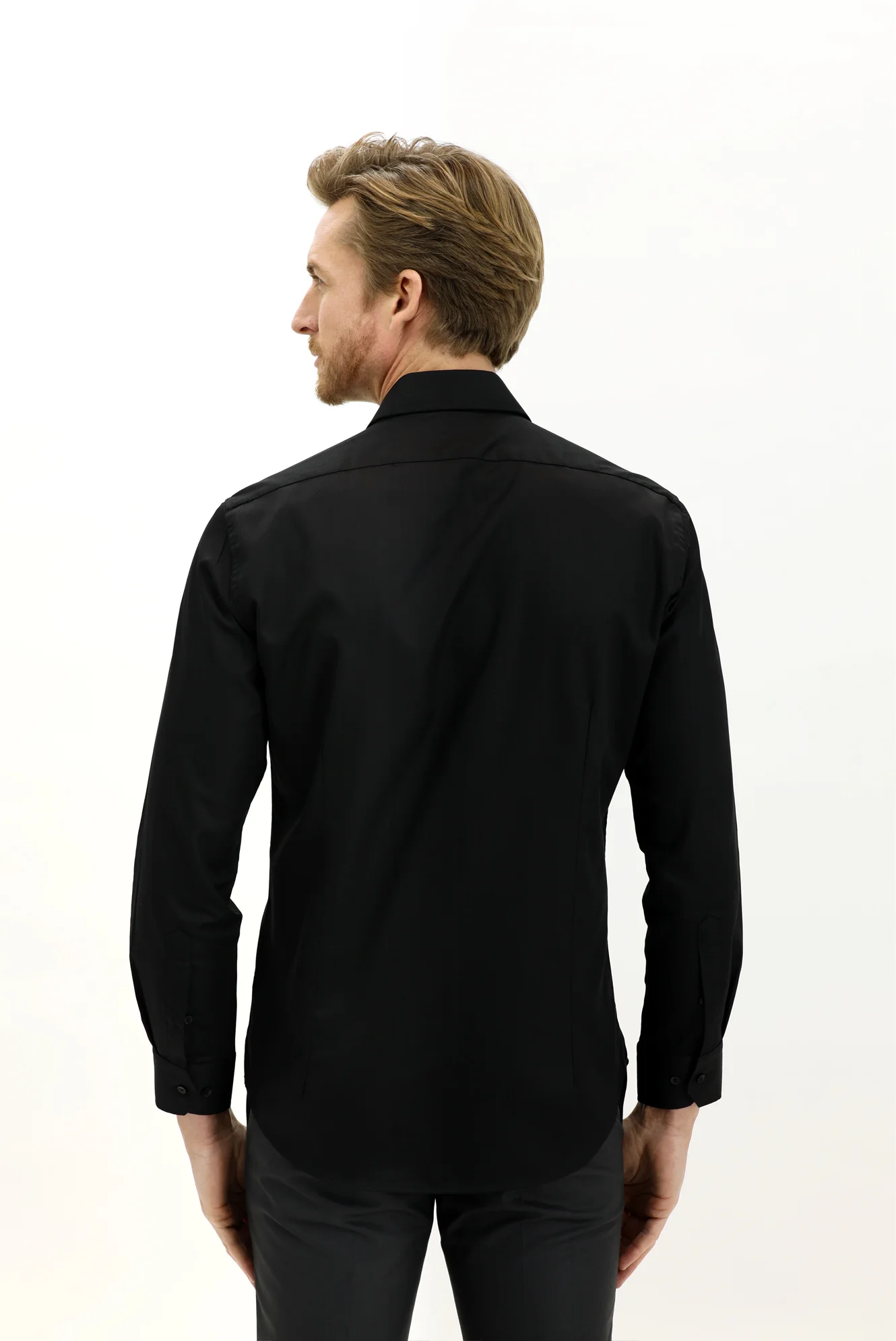 Siyah Uzun Kol Slim Fit Dar Kesim Non Iron Gömlek - Image 5