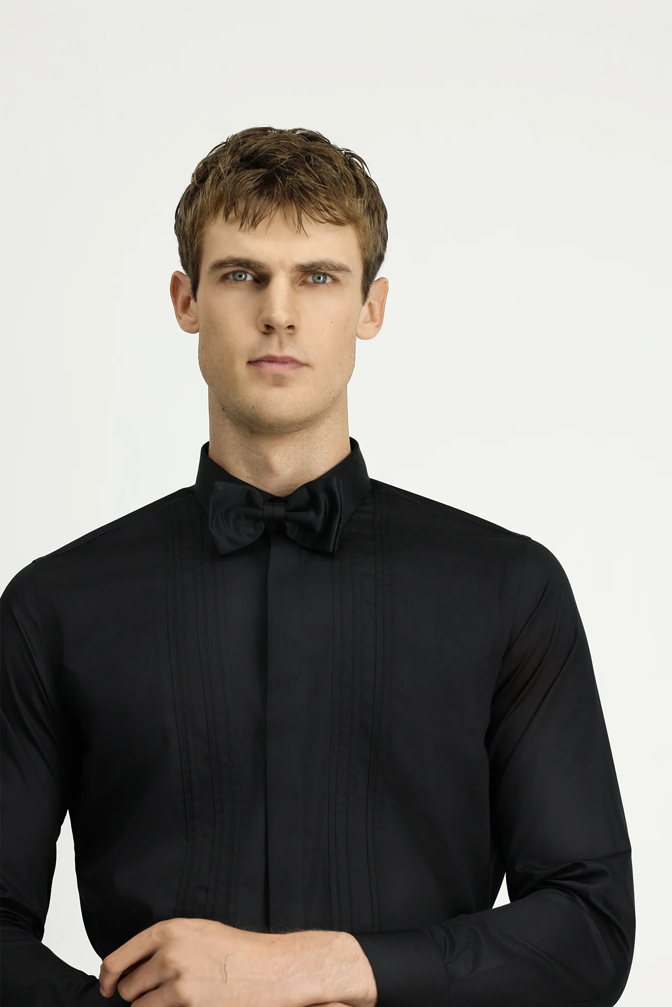 Siyah Uzun Kol Slim Fit Dar Kesim Non Iron Klasik Piliseli Pamuklu Gömlek