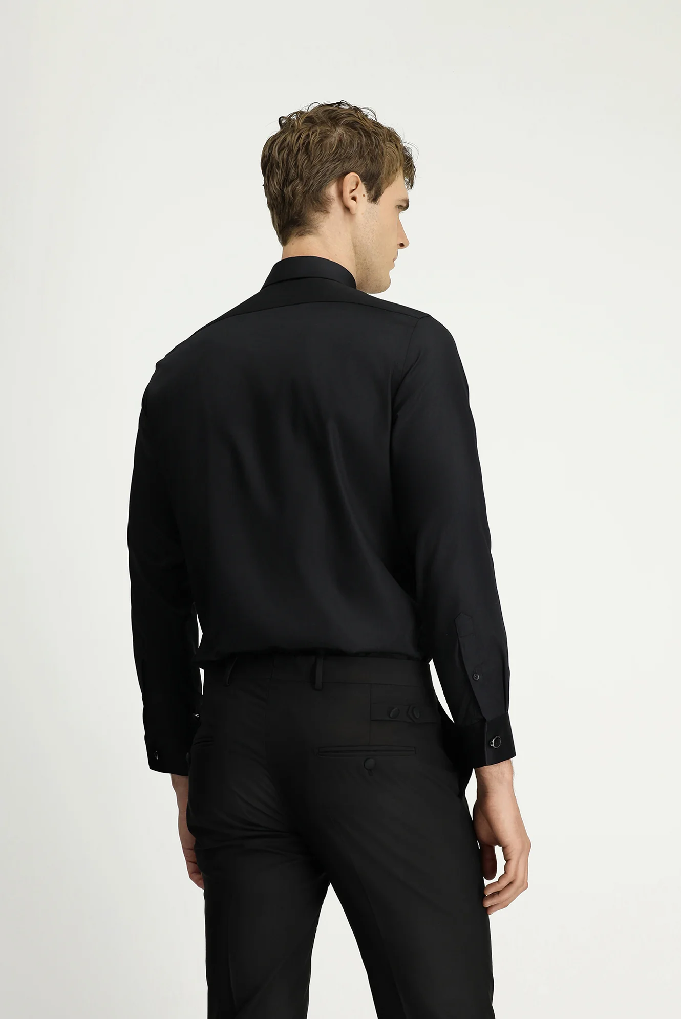 Siyah Uzun Kol Slim Fit Dar Kesim Non Iron Klasik Piliseli Pamuklu Gömlek - Image 4