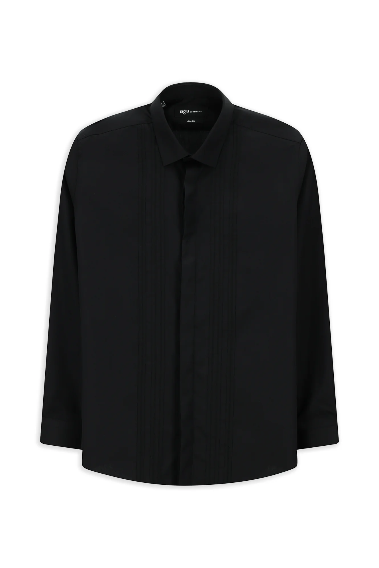 Siyah Uzun Kol Slim Fit Dar Kesim Non Iron Klasik Piliseli Pamuklu Gömlek - Image 7