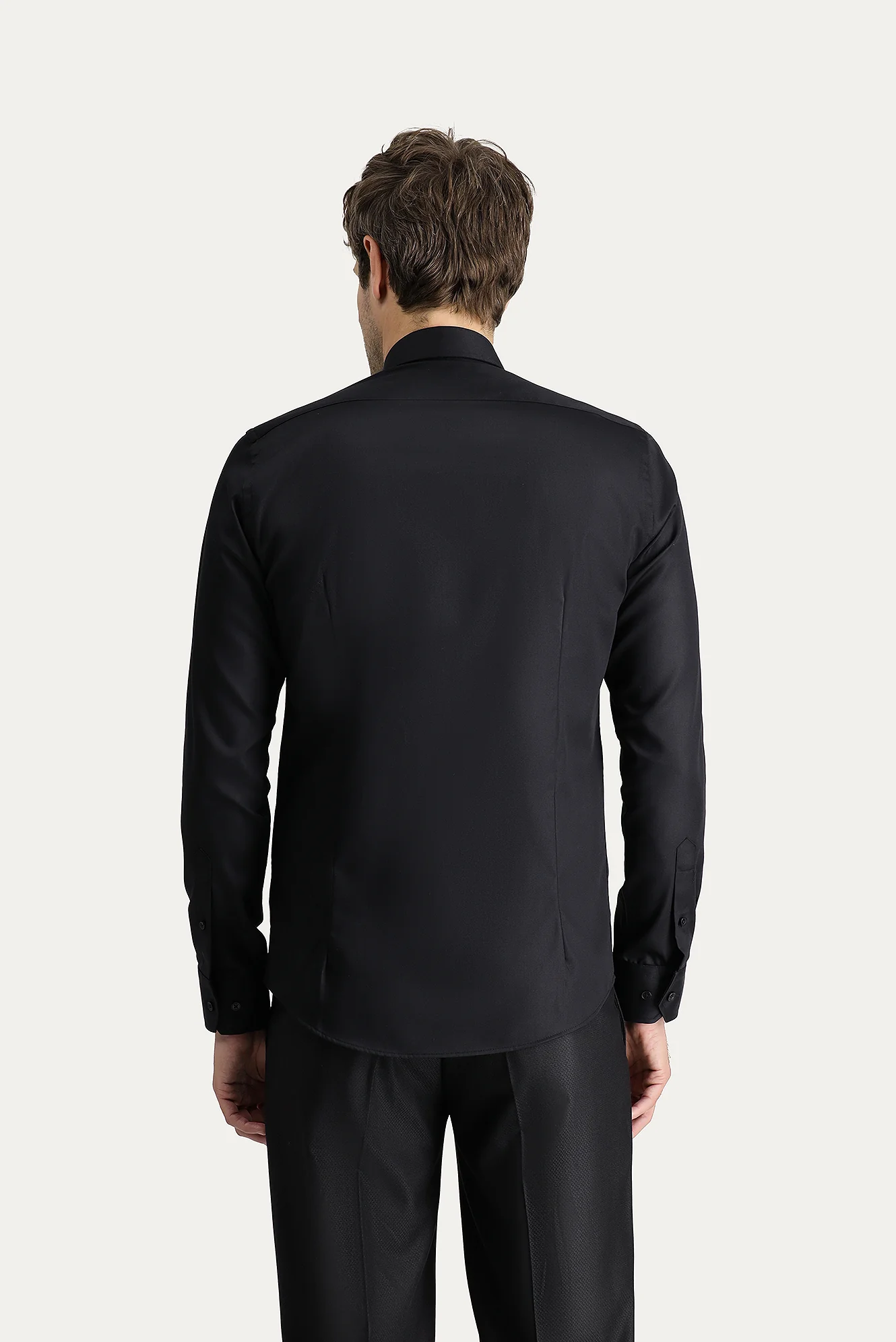 Siyah Uzun Kol Slim Fit Dar Kesim Non Iron Klasik Pamuklu Gömlek - Image 4