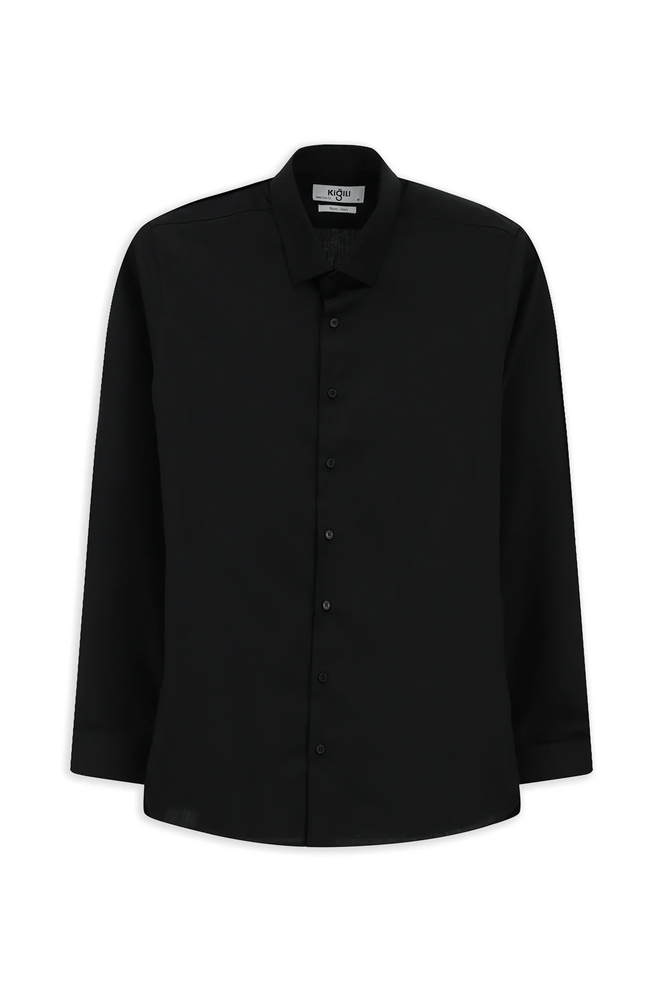 Siyah Uzun Kol Slim Fit Dar Kesim Non Iron Klasik Pamuklu Gömlek - Image 8
